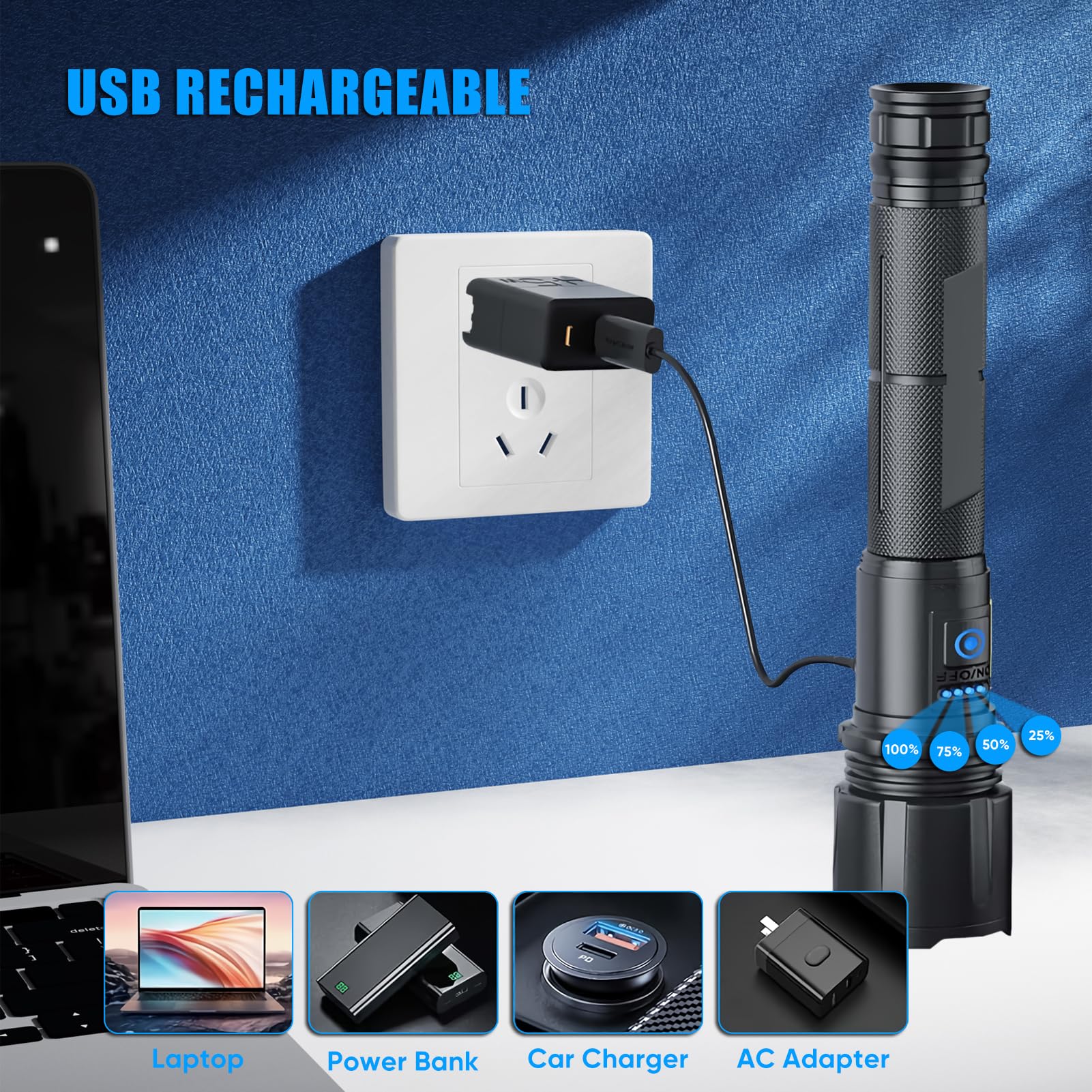 WholeFire LED Taschenlape Wiederaufladbare USB 2 St Produktbild-Vorschau 10