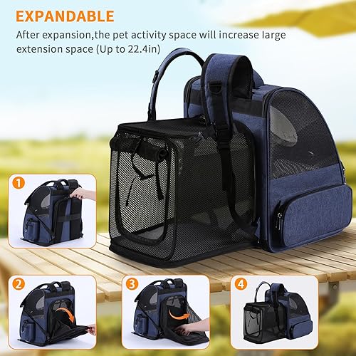Miniatura 8 de Mochila expandible para gatos con ventana de burbujas transparente, bolsa de viaje de malla transpirable, diseño de cápsula espacial portátil