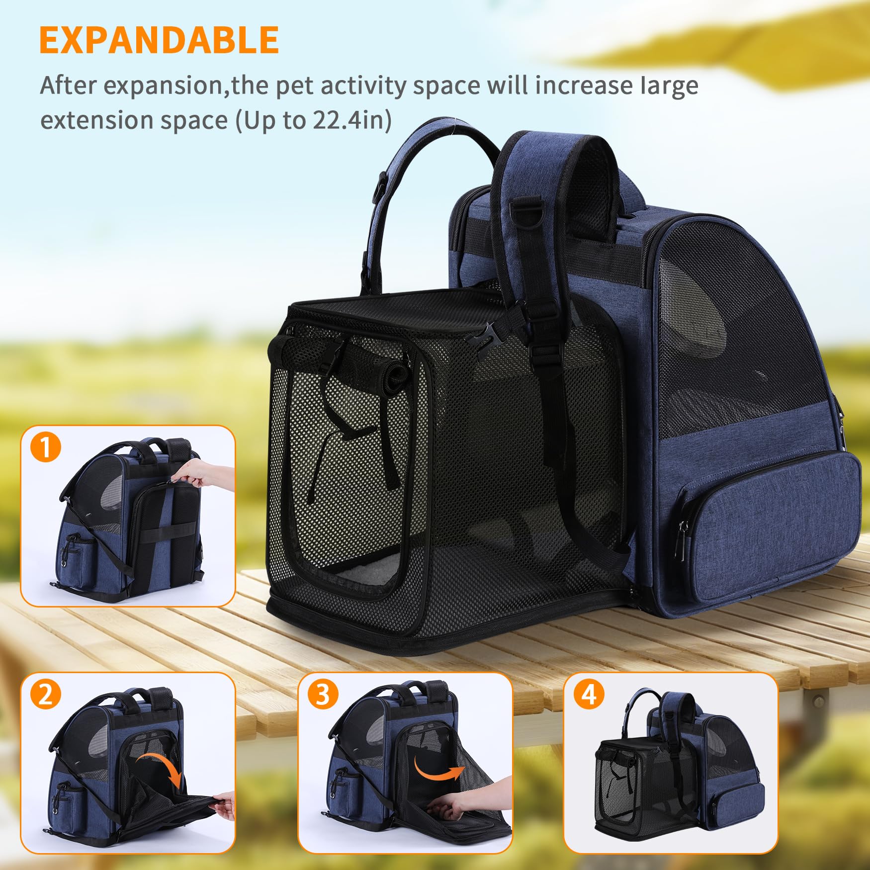Bubble Cat Backpack Carrier, Expandable Cat Carrier Backpack,Breathable Pet Backpack for Medium Cat,Kitten and Small Puppy, Large Space,Portable Bags Foldable Dog Backpack for Traveling,Hiking (Blue) - image 3