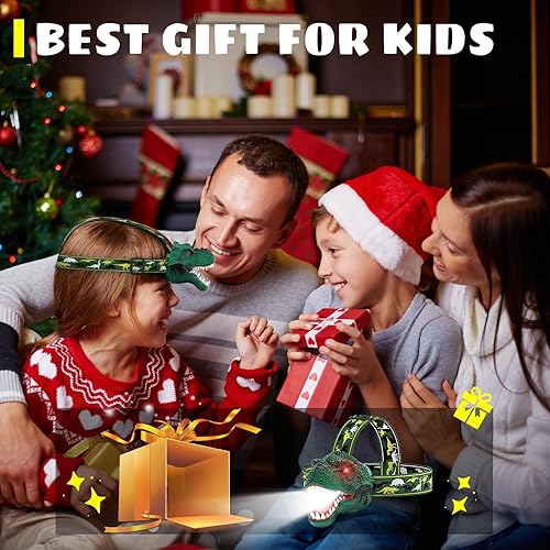 Miniatura 2 de Dysaim Linterna frontal recargable de dinosaurio T-Rex para niños y lámpara LED para la cabeza, linterna de equipo de campamento, accesorios de