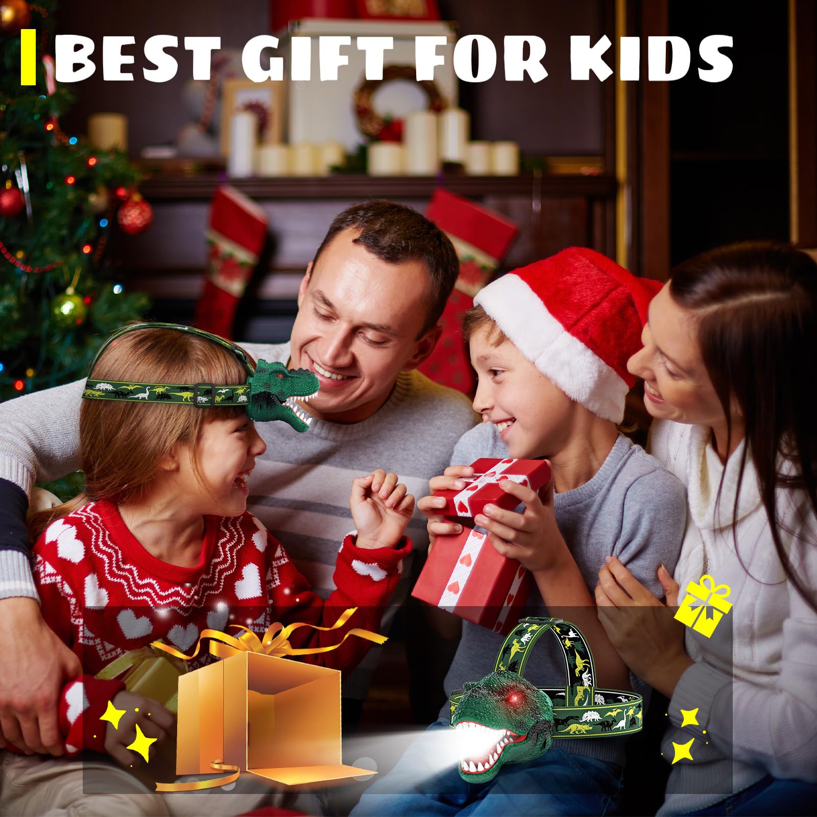 Dysaim Kids Headlamp,Rechargeable T-Rex Dinosaur Headlamp for Kids and LED Head Lamp Camping Gear Flashlight,Hiking Accessories Headlight Toys,Four Light Modes Suitable for Reading/Party Gift