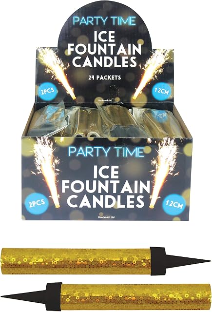 Henbrandt 24 x GOLD Ice Sparkling Fountain Candles (Packs of 2) - 48 Total