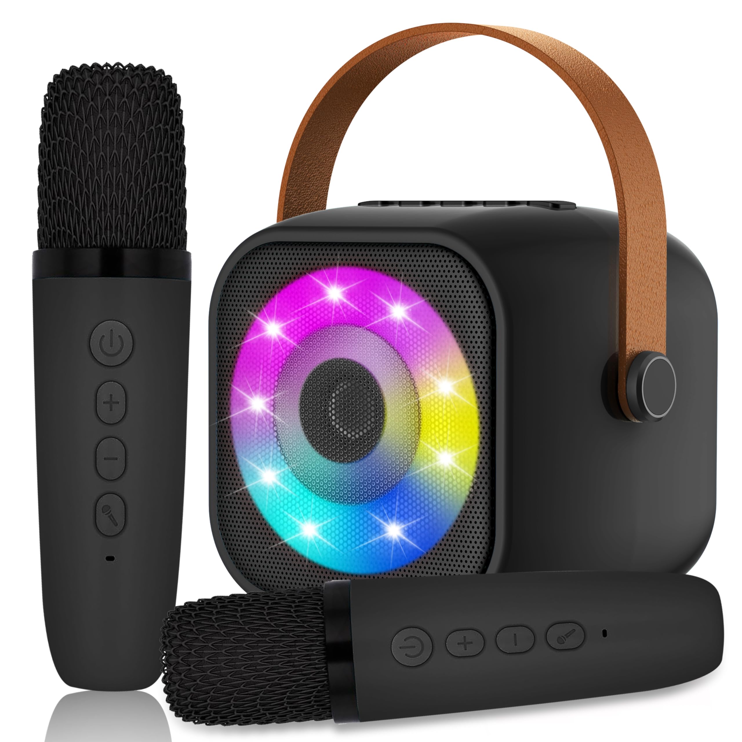 Karaoke per Bambini con 2 Microfoni, Microfono Bambini con Luce LED, Macchina Karaoke Portatile Microfono Wireless con Effetti di Cambio Voce, Giocattoli Elettronici Regali per Bambini da 3 a 18 anni