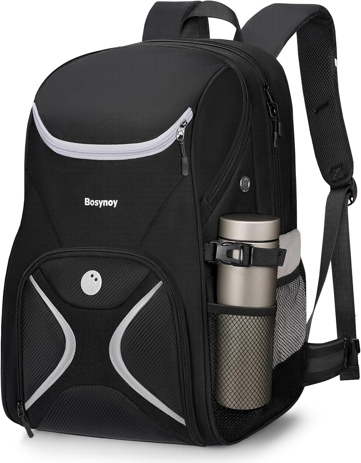 Bosynoy Bowling Ball Bag, Bowling Backpack for Single Ball with Shoe Compartment, Bowling Bag Totes Fits Shoes Up to US Mens Size 16 with Padded Holder, Black