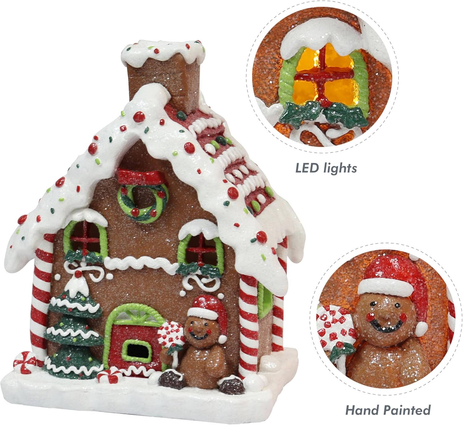 MOMENTS IN TIME Light Up Gingerbread House 8.7”H Handcrafted Polyresin LED Christmas Decoration Battery Operated Festive Christmas Village House Idea