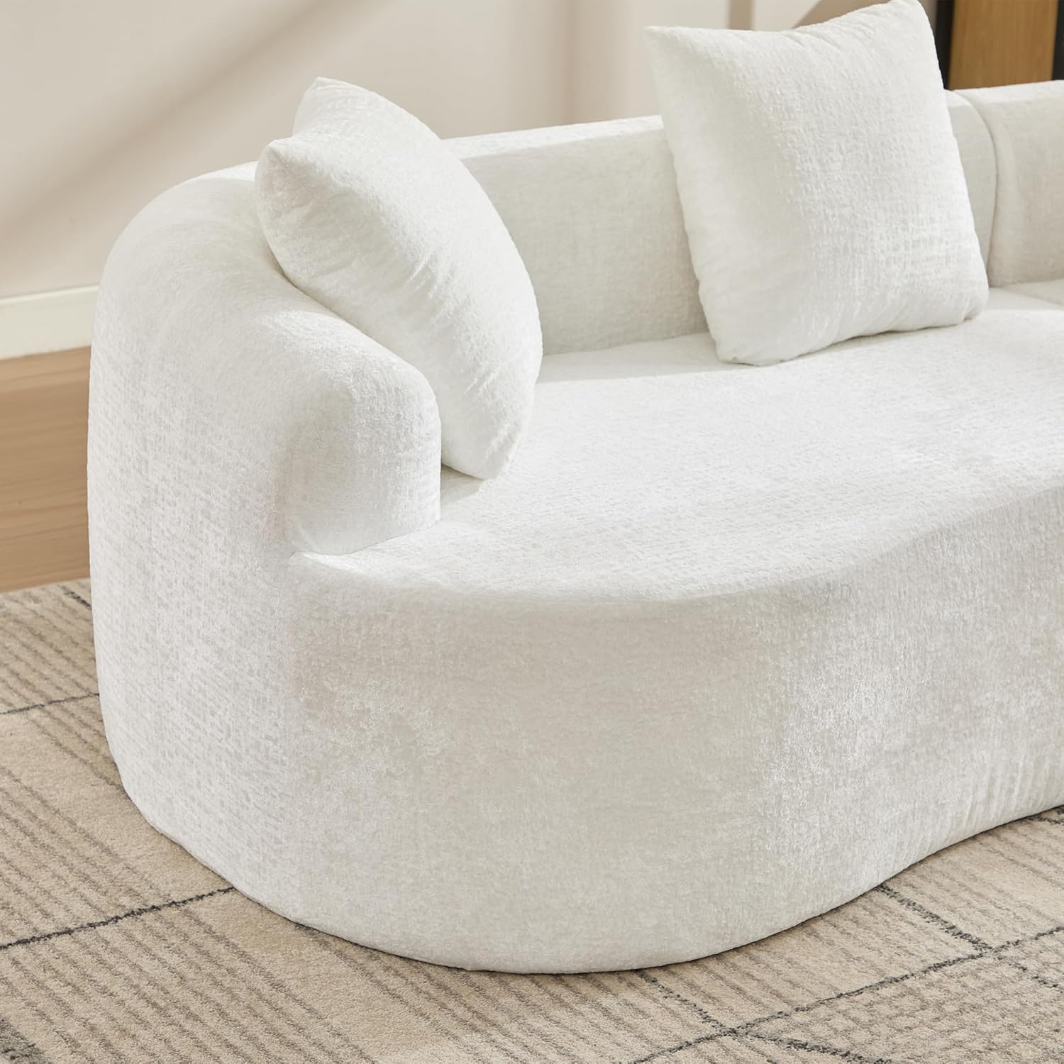110-Inch Curved Boneless Compressed Couches,Modern 4 Seat Floor Foam Cloud Sofa Chenille Curved 2 Pieces Modular Sofa Couch W/ 4 Toss Pillows for Home Apartments | No Assembly Required, Non Slip