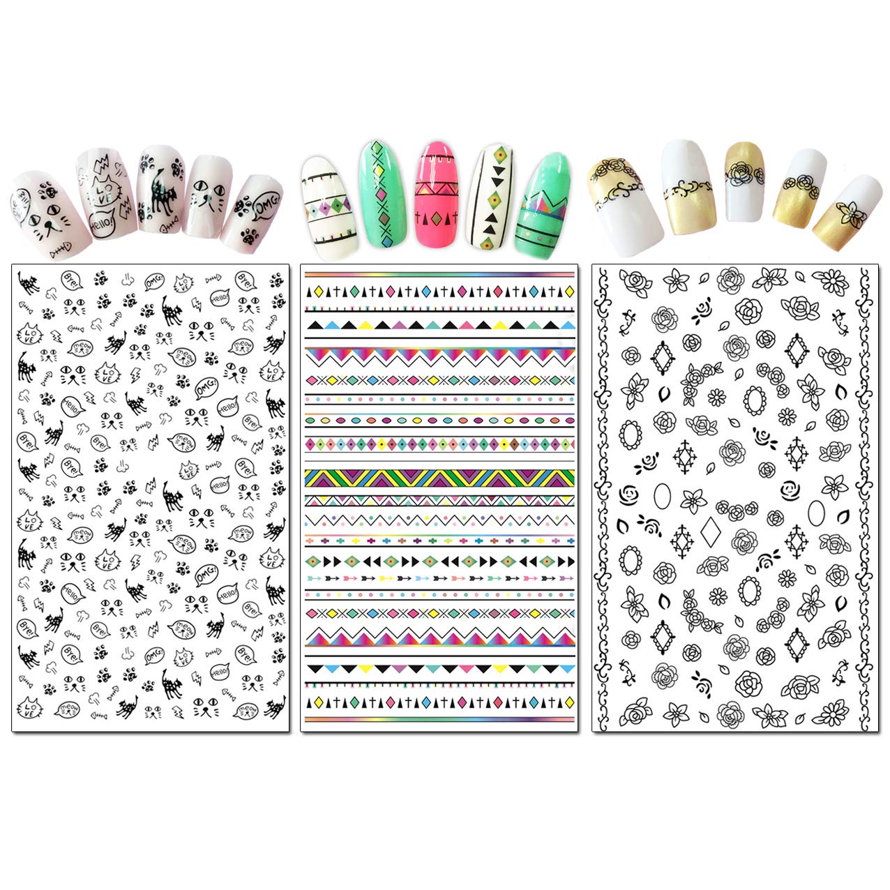 amazon com tailaimei nail decals stickers 1600 pcs self adhesive tips diy nail art design stencil 12 large sheets beauty personal care
