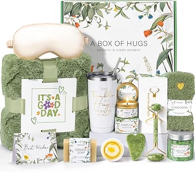 Suhctuptx Self Care Gifts for Women, Get Well Soon Basket Birthday Gifts for Women Care Package, Thinking of You Box w/Blanket, Christmas A Leafy Gift of Care for Mom Her Sister Friend