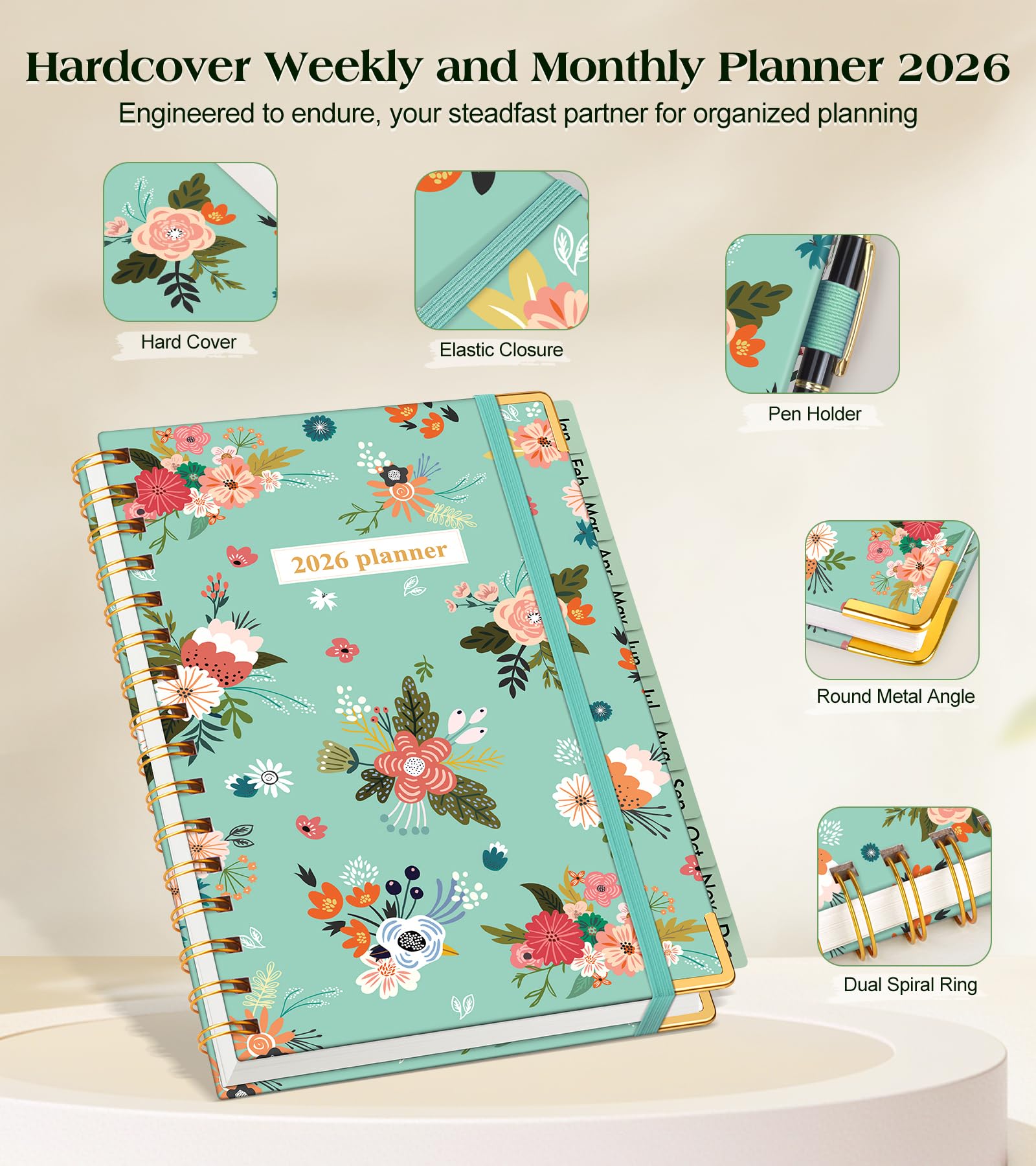 A5 Niedlicher Spiralplaner 2026, Januar 2026 - Dezember 2026 Planer, 12 Monate Tagesplaner, 14,6 x 21,3 cm, Wochen- und Monats-Agenda-Buch, Hardcover Kalender Planer Notizbuch für Arbeit, Schule