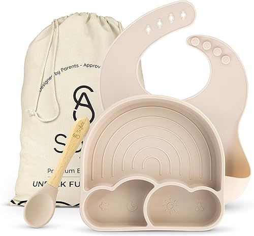 Miniatura 10 de SofiAl Utensilios de destete LED para bebés, juego de alimentación de bebé de silicona, plato de bebé de primera etapa, placa de succión dividida de