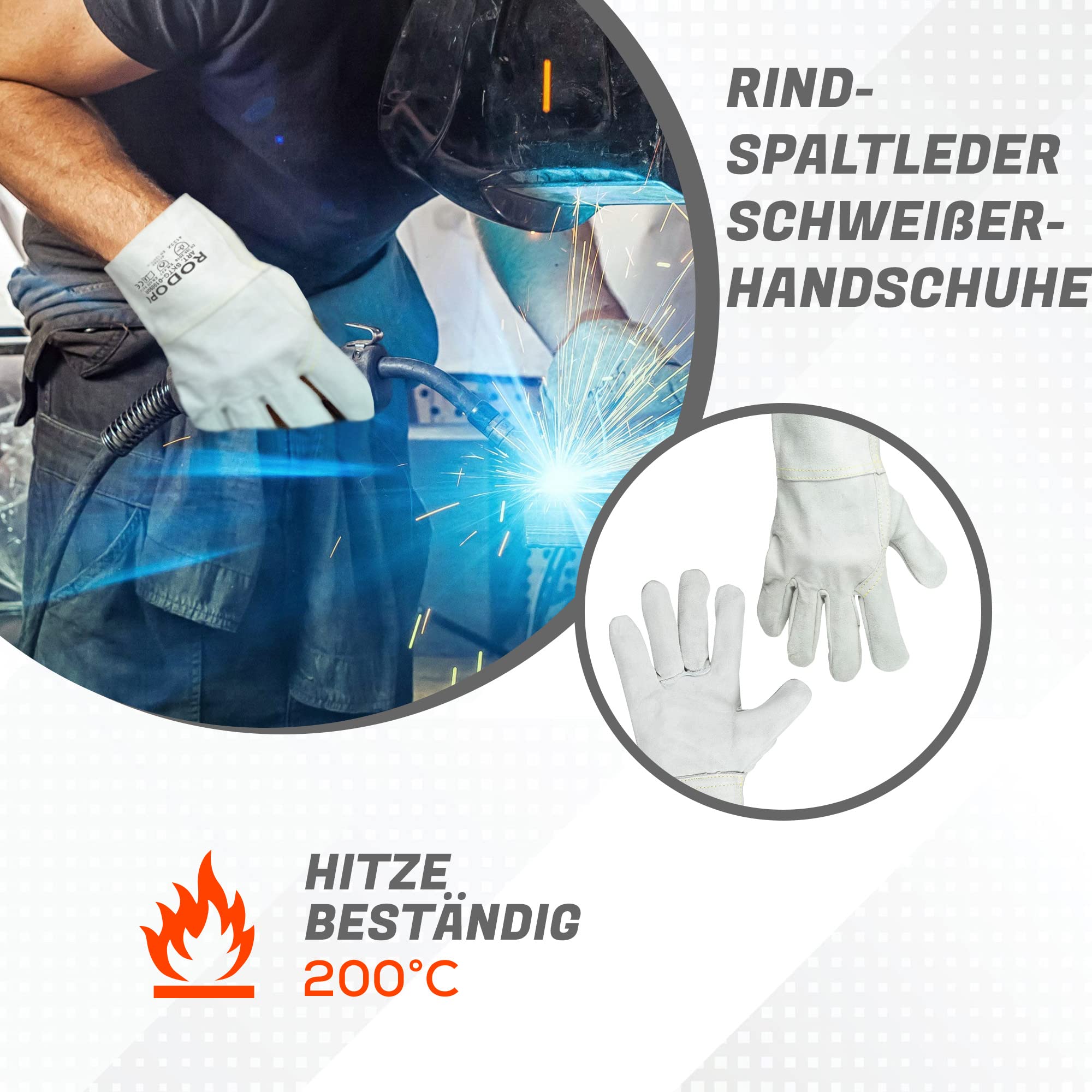 RODOPI Schweißerhandschuhe FIREWELD-Protect 1-10 paar Arbeitshandschuhe Gr. 8-11 Rindspaltleder EN 12477:A Schweißhandschuhe 33 cm für Damen und Herren (10, 10)