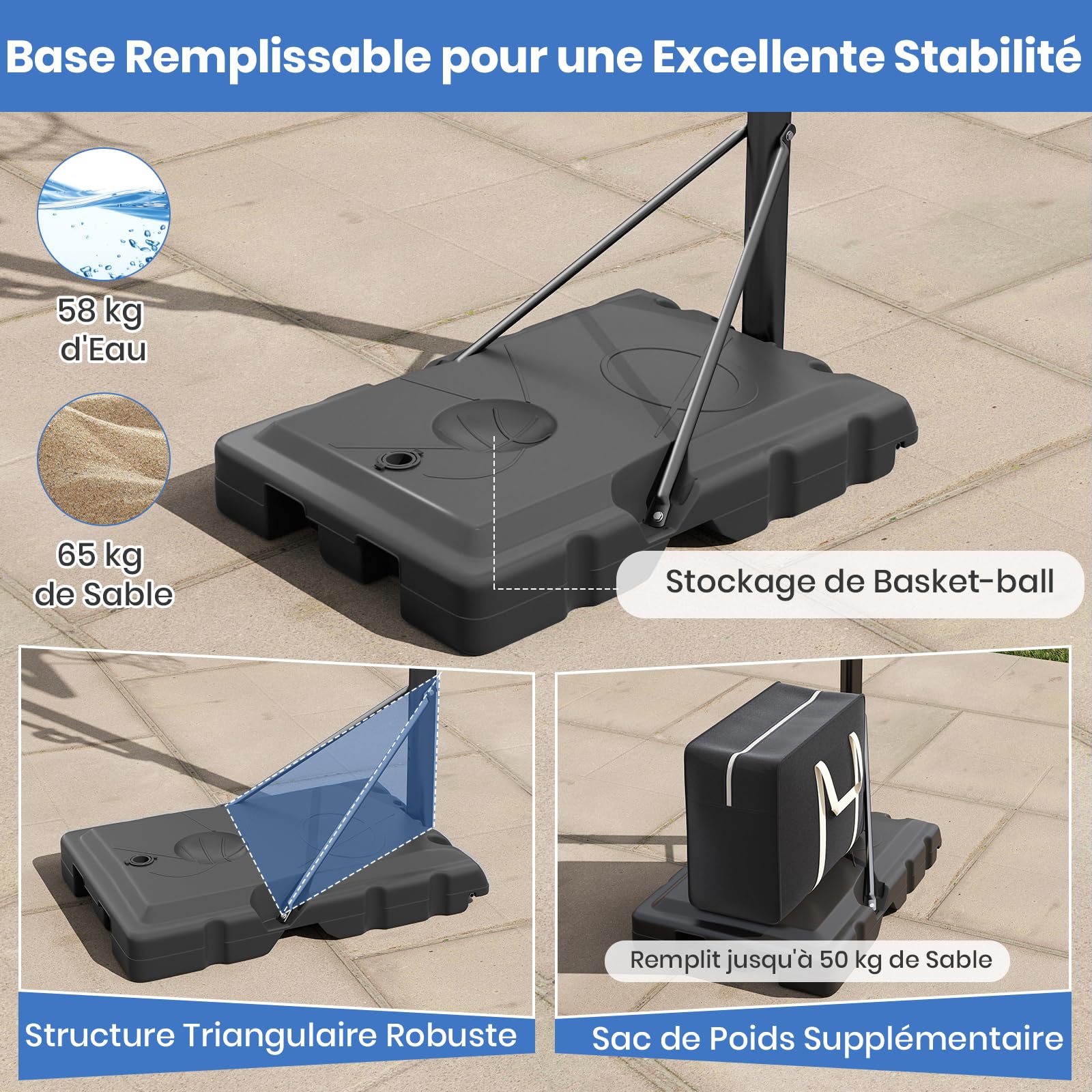 GYMAX Panier Basket Extérieur avec Sac de Poids, Hauteur Réglable 143-305/240-305 cm, pour Enfants Adultes Adolescents, Mobile avec Roues, Base Stable Remplissable