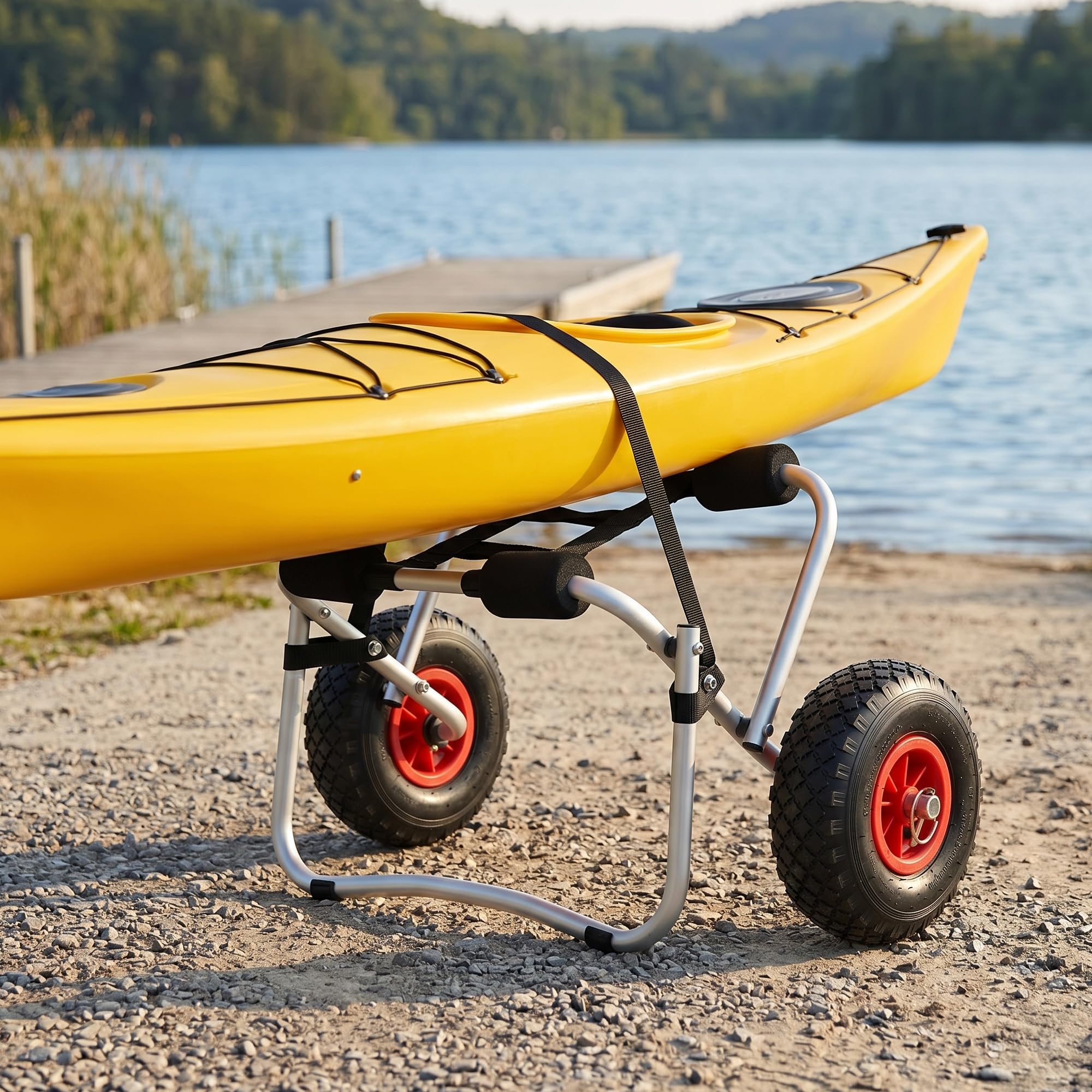in.tec Kajakwagen Drau Kanuwagen 72 x 31 x 44 cm Transportwagen bis 70 kg | Surfwagen, Aluminium, Kajak, Kanu, Bootstrailer, Zusammenklappbar, Verstellbarer Gurt, mit Luftreifen, Breite Auflage