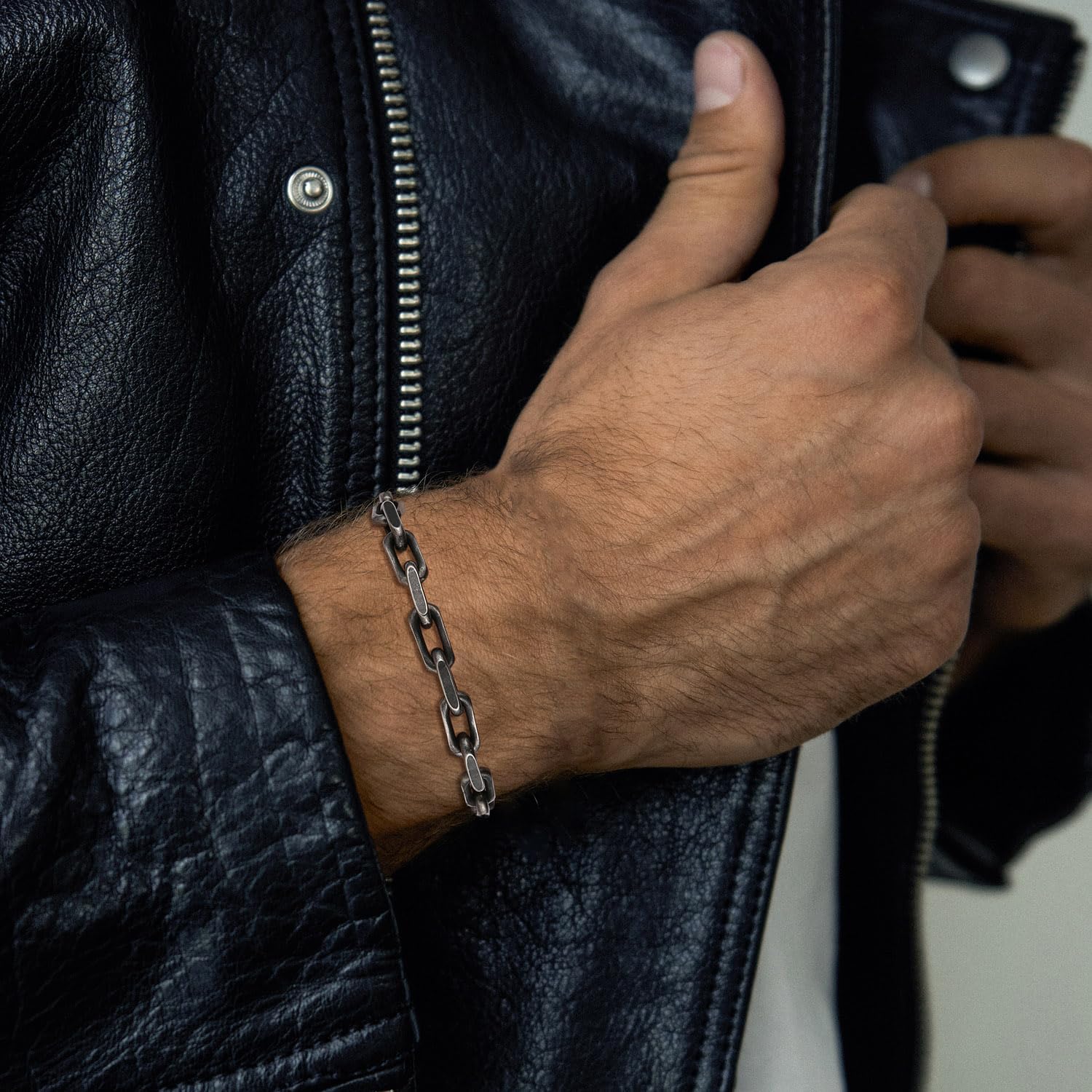 HZMAN 8.5In Link Chain Bracelets for Men - 7mm Cool Bracelets Diamond-Cut Paperclip Solid Chain Bracelet Chunky Stainless Steel Jewelry - Image 2