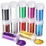FANDAMEI 12 Pieces Fine Glitter, 12 Colors 10g Glitter Shake Jar Set, Extra Fine Glitter Powder for Arts, Crafts, Painting, Decoration, Body Face Makeup, Nail Art, Pigment
