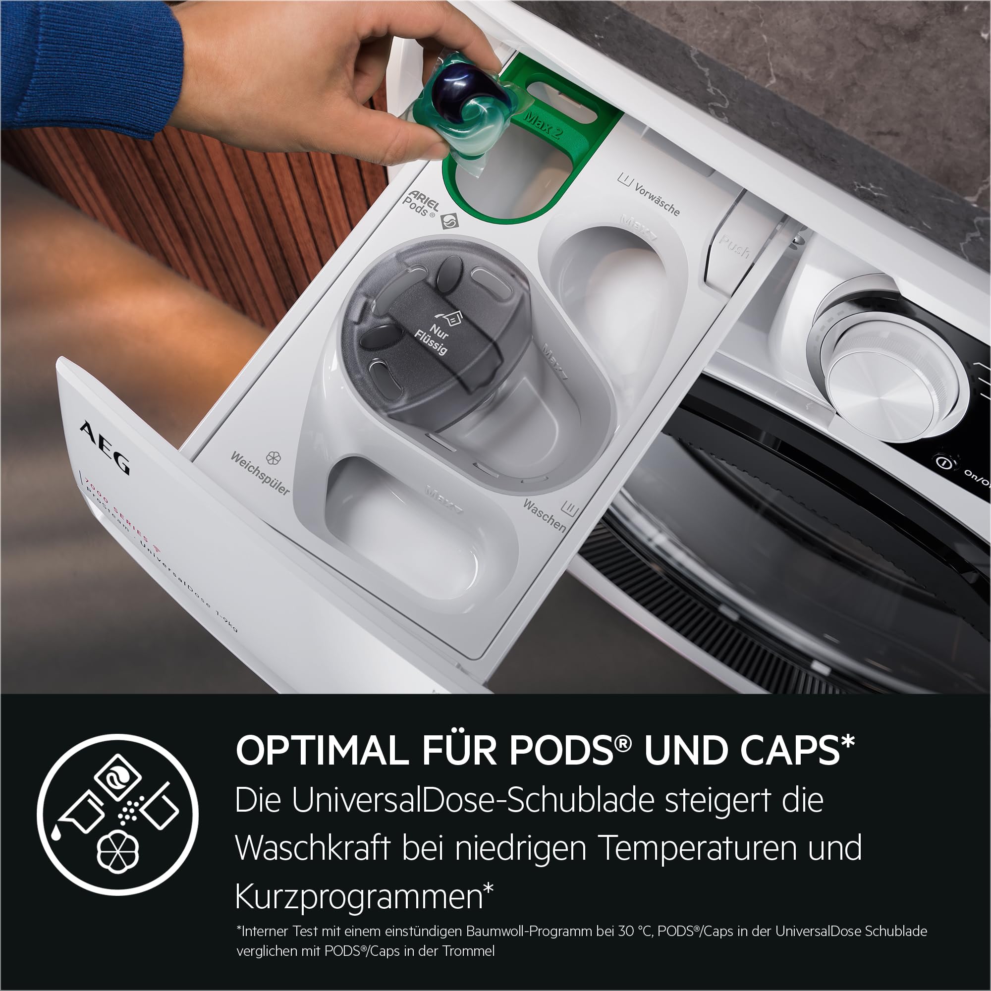 AEG LR7EW75610 WiFi Waschmaschine / Serie 7000 mit ProSteam / UniversalDose Schublade / 11,0 kg / Leise / Mengenautomatik / Nachlegefunktion / Kindersicherung / Wasserstopp / 1600 U/min