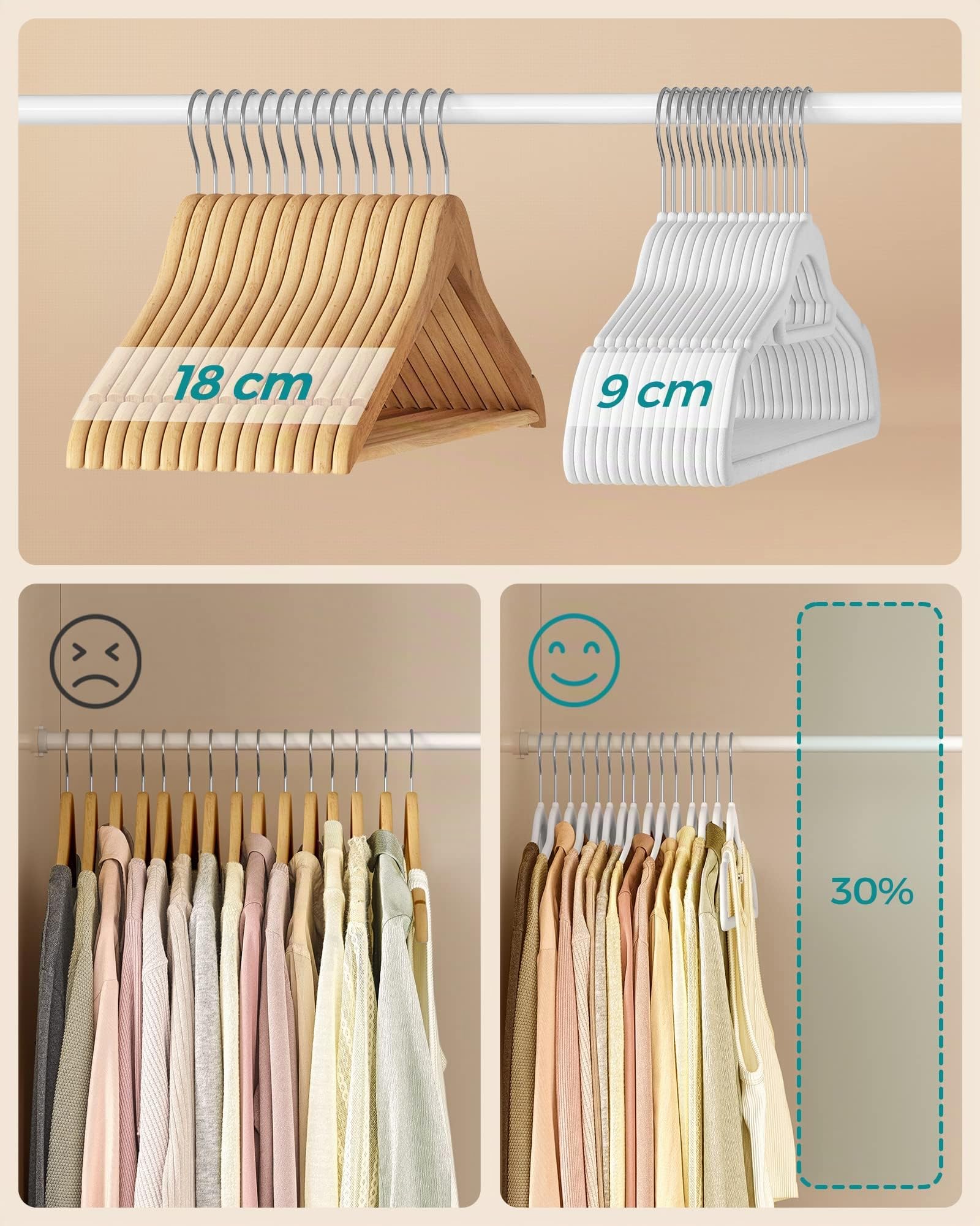 SONGMICS Grucce Appendiabiti in Velluto, 20 Pezzi, Salvaspazio e Antiscivolo, Porta Cravatte, Gancio Girevole a 360°, Spesso 0,6 cm, Largo 43,5 cm, Cappotti Pantaloni, Bianco Nuvola CRF020W01