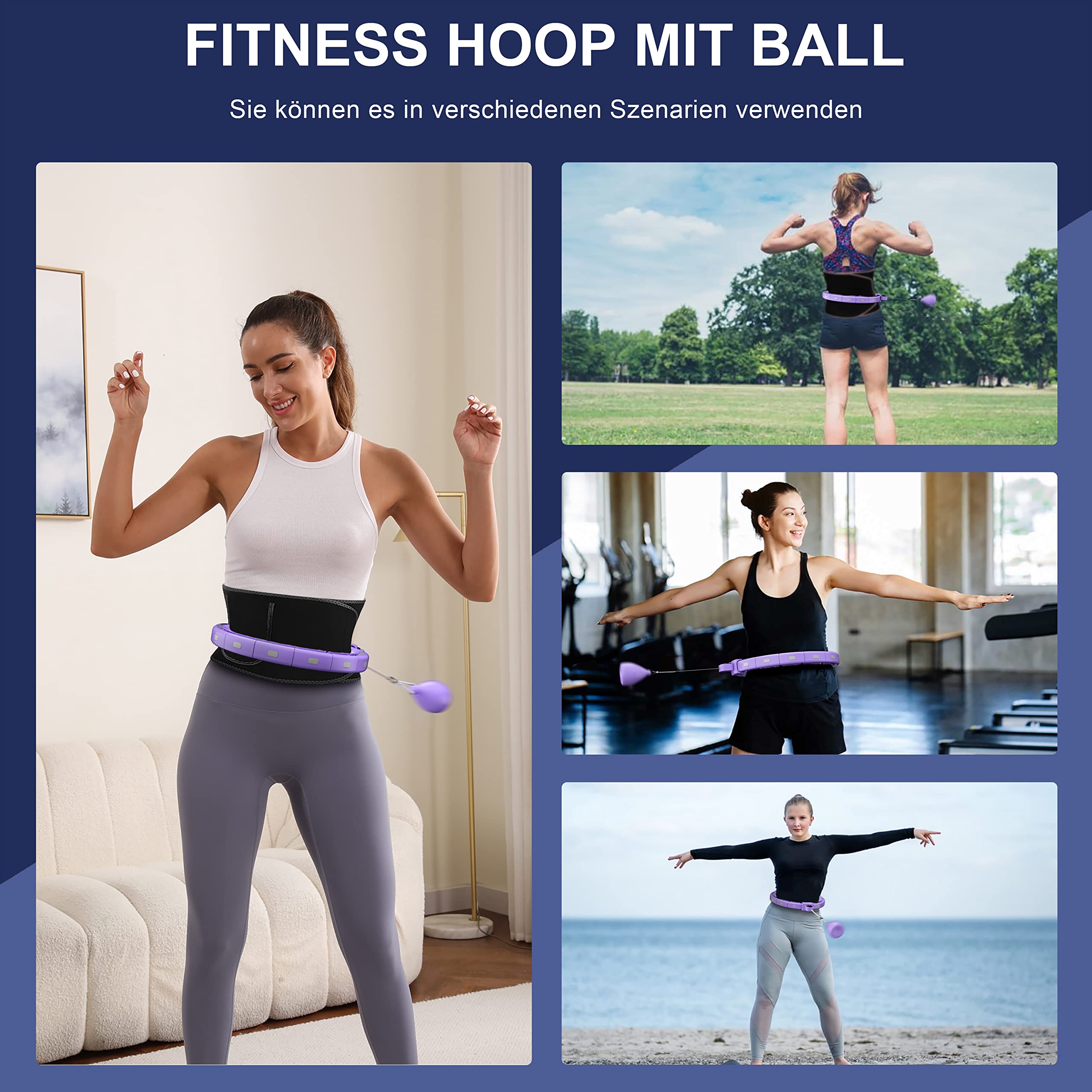 Smart Fitness Hoop Reifen mit Taillenband für Erwachsene & Anfänger – Leiser Hula-Hoop zum Abnehmen, mit Gewichtskugel und Noppen, Fitness Hoop, der Nicht herunterfällt