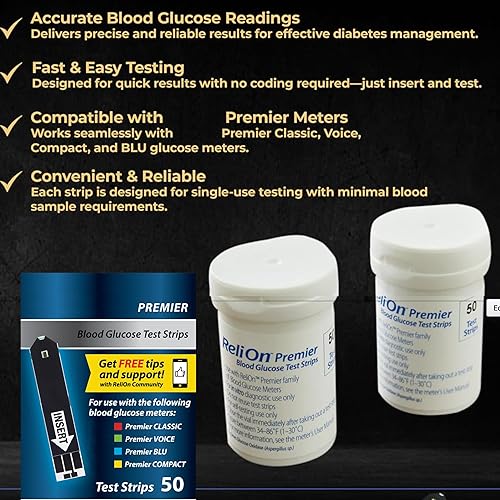 Miniatura 3 de Reli On Premier Tiras reactivas de glucosa en sangre  Tiras de prueba para el cuidado de la diabetes  Tiras de glucómetro  Tiras de prueba ReliOn