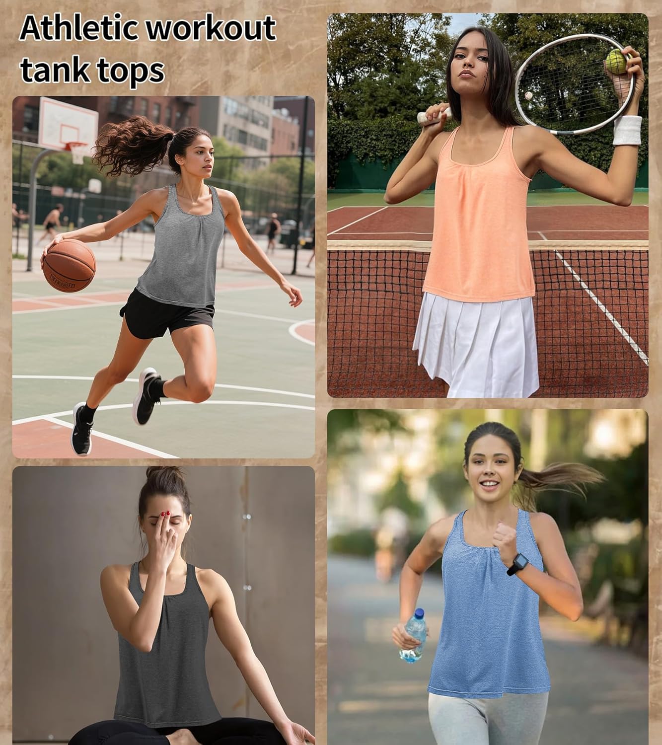 Work Out Tank Tops for Women Racerback Gym Yoga Athletic Top Round Neck Built in Bra - Image 6