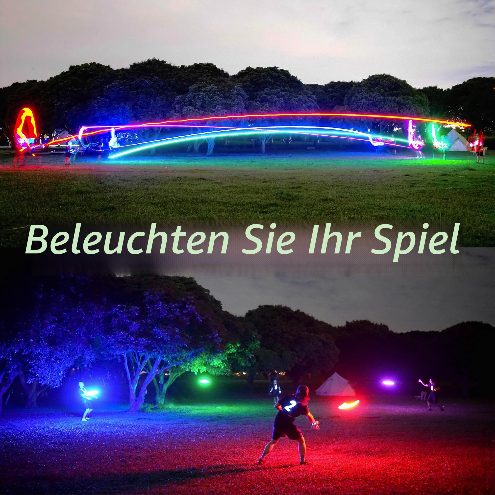 TOSY Flying Disc – 108 RGB-LEDs (Mehrfarbig) oder 36 einfarbig, hell, Smart-Modi, Ostergeschenk, Outdoor-Spielzeug für Kinder & Erwachsene, Auto-Aufleuchten, wiederaufladbar, wasserdicht, 175 g