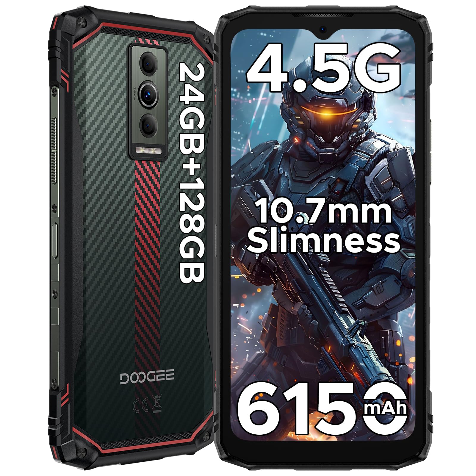 DOOGEE Blade 10 Energy 4.5G Rugged Smartphone, 24GB+128GB/2TB, Octa-core Telefono Indistruttibile, Android 15, 6150mAh Batteria, 6.56" HD+ 90Hz, 16MP+8MP, Widevine L1/GPS/Face ID/NFC