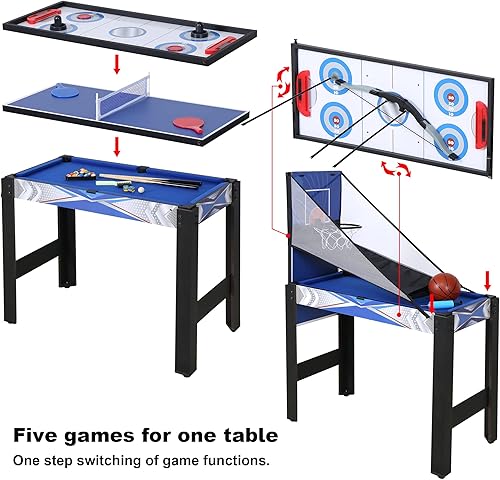 Miniatura 6 de HLC Mesa de juego combinada múltiple de 3 pies 5 en 1, juego de mesa plegable de combinación de juegos múltiples con mesa de billar, mesa de hockey,