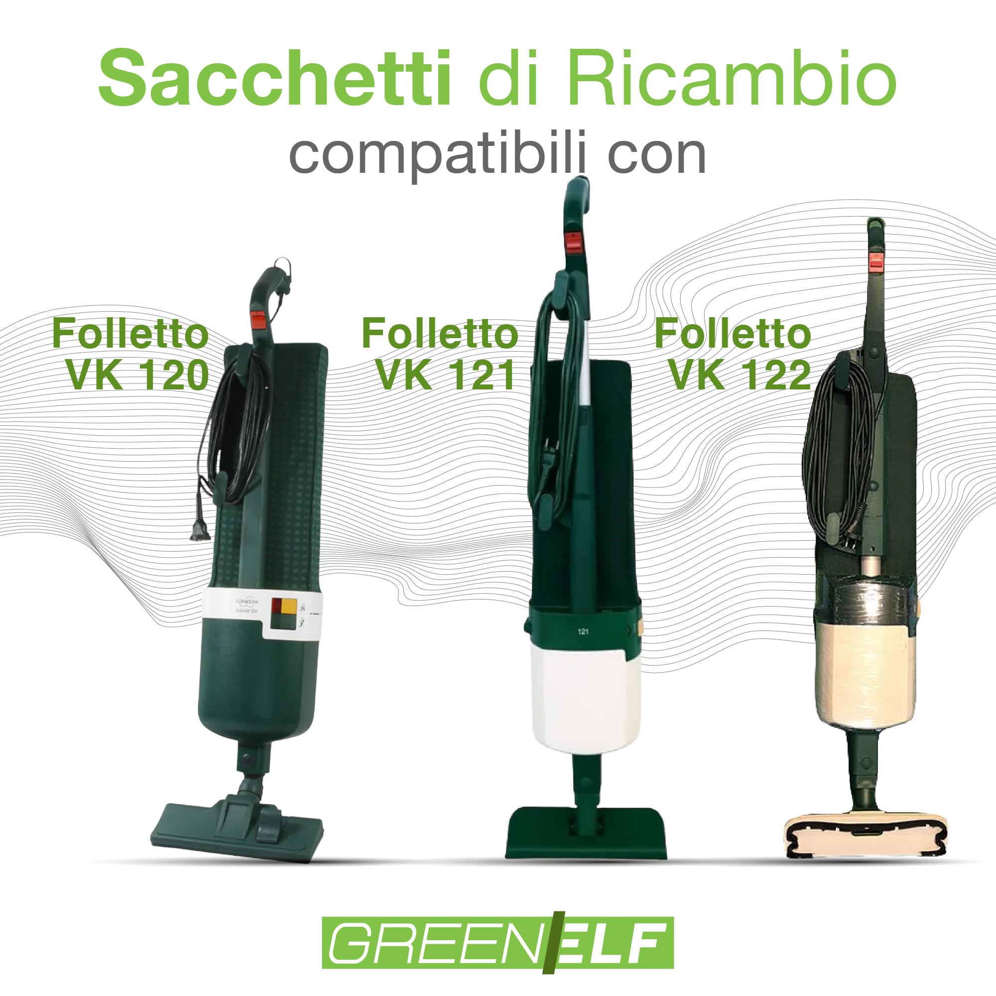 SACCHETTI FOLLETTO VK 120 VK 121 VK 122 16pz 20 PROFUMI SCOPA CON RUOTE - Foto 2