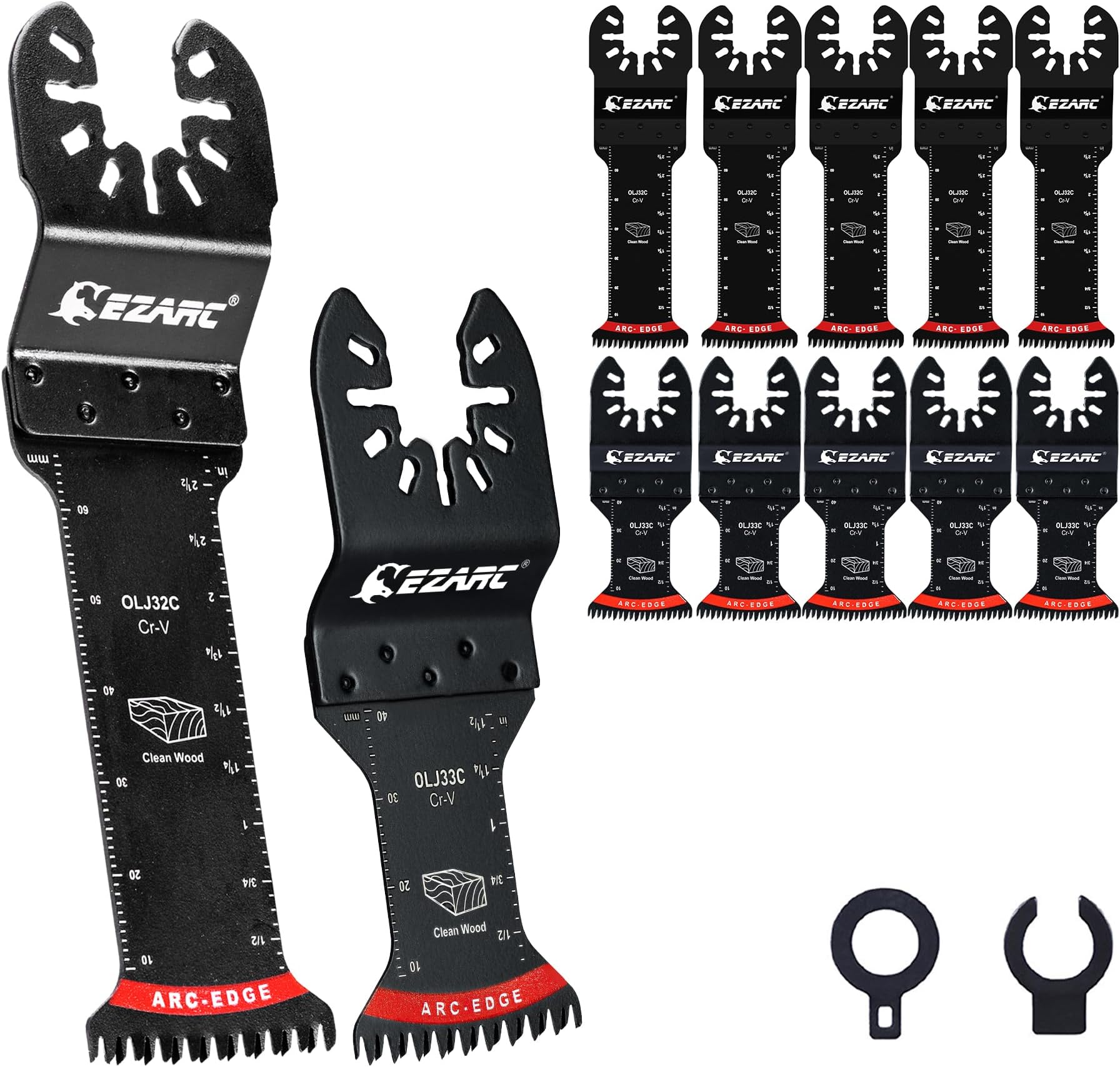 EZARC Japanese Tooth Oscillating Saw Blades, 10 PCS Extra-Long Arc Edge Oscillating Multitool Blades Clean Cut for Wood and Plastic, Universal Quick Release Multi Tool Blades Kits
