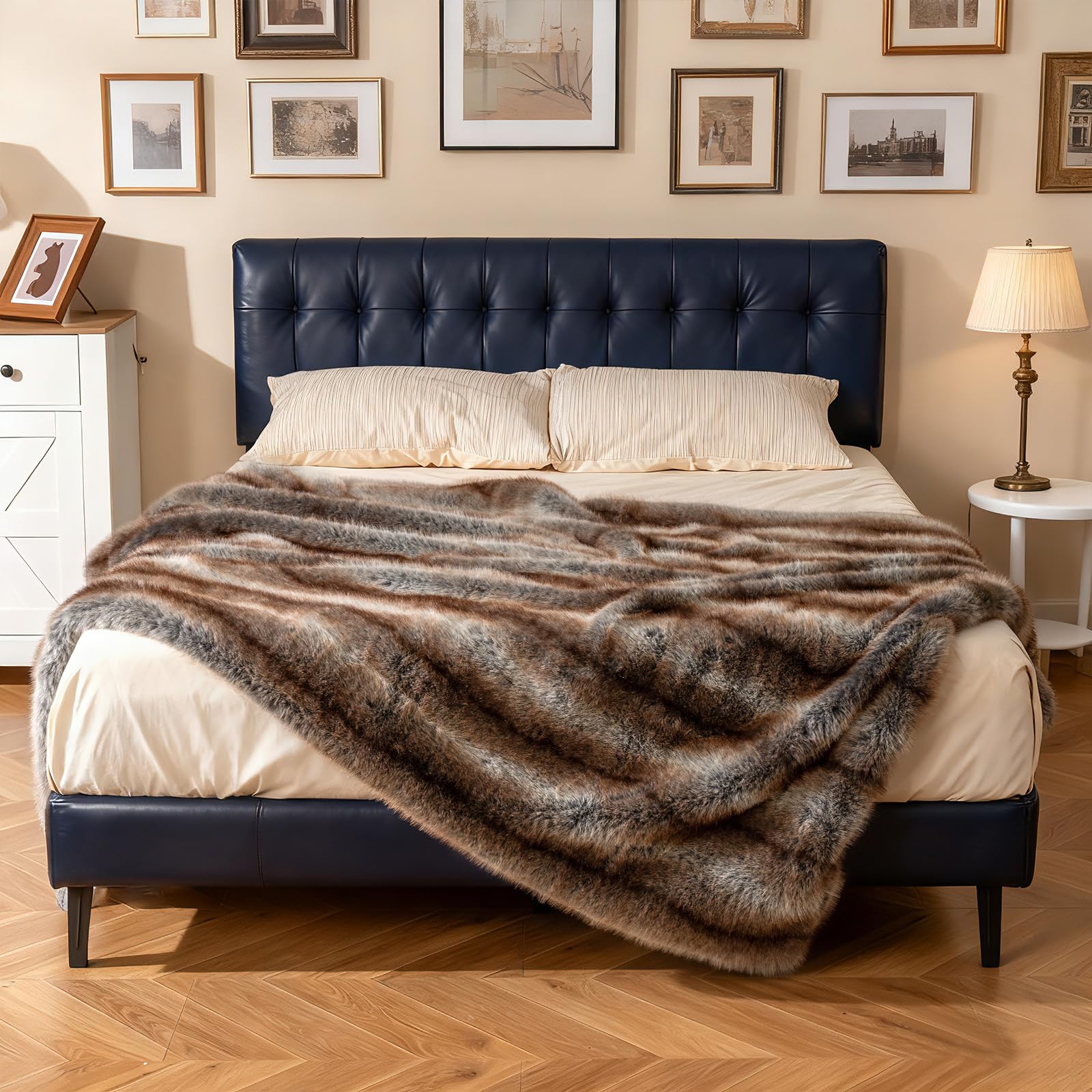 COSTWAY Pelosa per Letto Matrimoniale, Coperta in Pelliccia Sintetica Morbida e Soffice, Plaid di Lusso Spesso Caldo per Letto, Divano, 153 x 203 cm (153 x 203 cm,Stile 1)