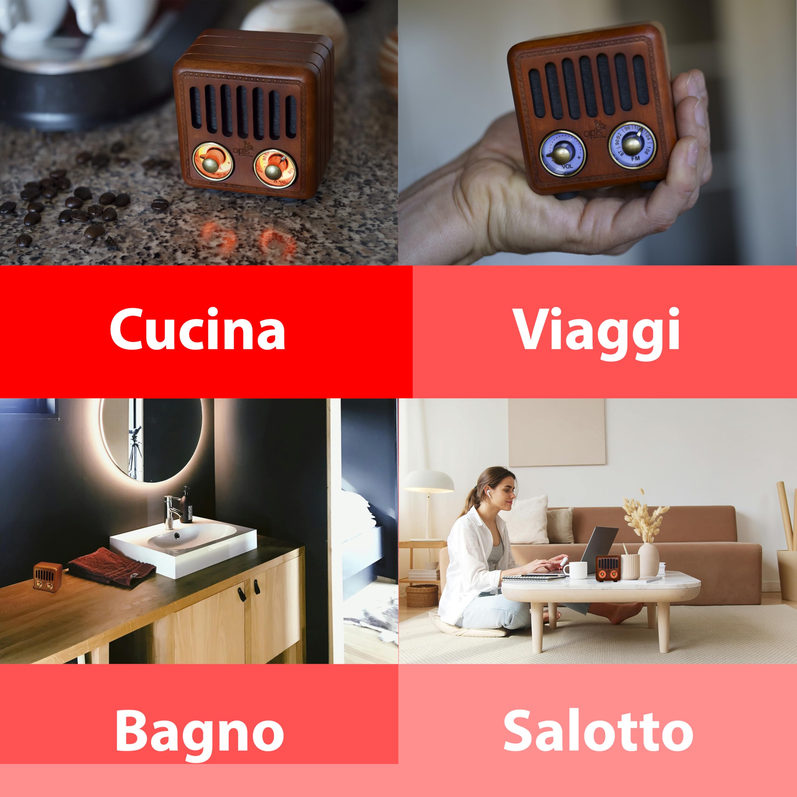 Opis Radio 2: Cassa Bluetooth Legno/Radio Portatile Ricaricabile/Speaker Bluetooth Vintage