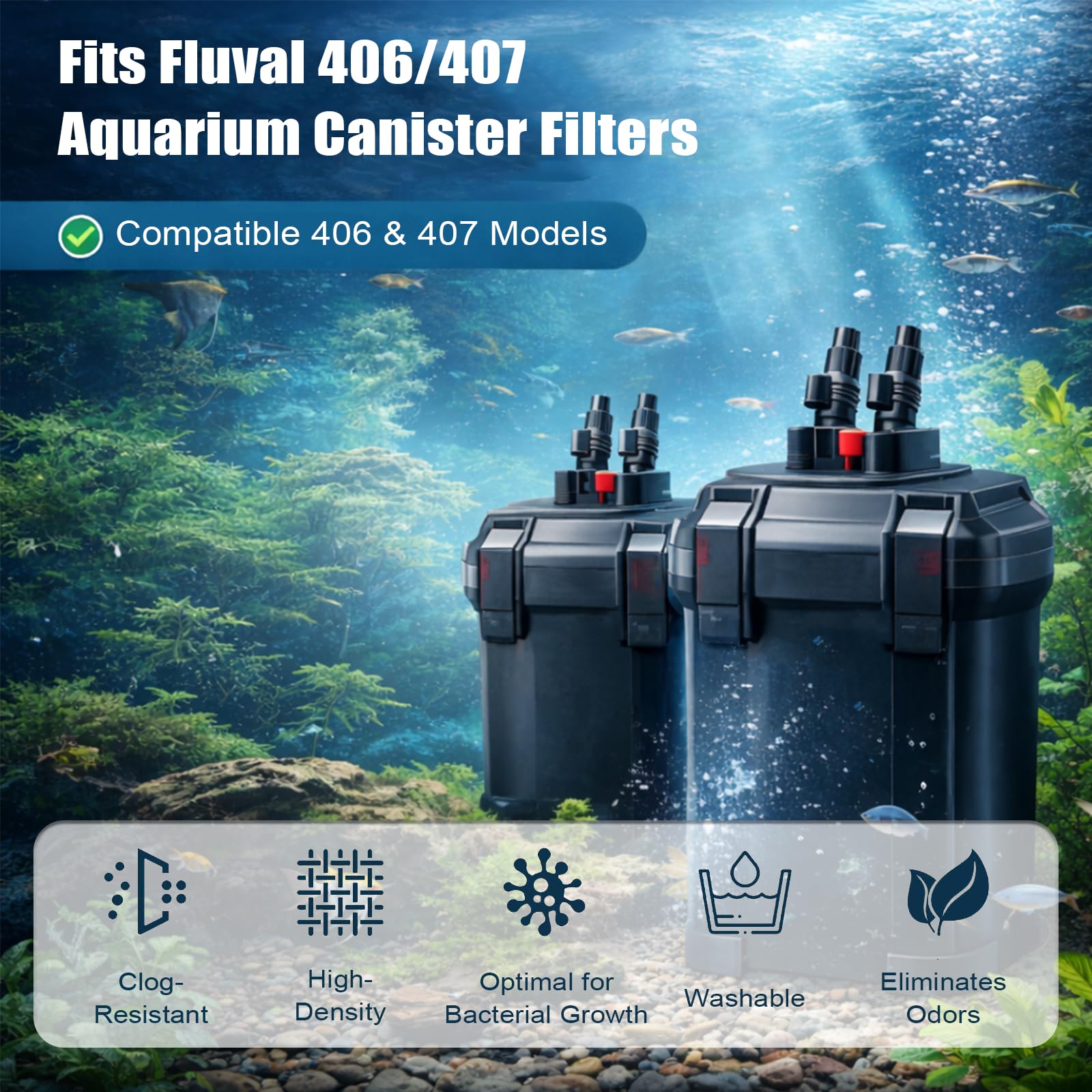 Hedday Média filtrant de rechange compatible avec Fluval 406/407 - 37 pièces de filtre d'aquarium avec mousse éponge biologique, tampons de polissage et médias adsorbants multifonctions pour eau douce