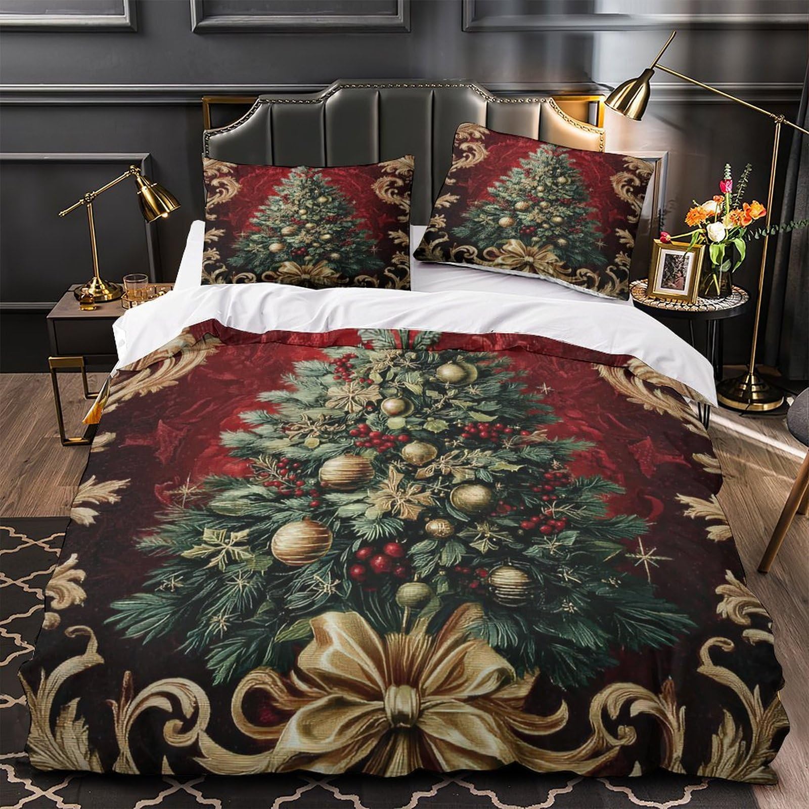 Parure de lit Arbre de Noël microfles 140x200 pour enfant avec housse de couette festive 3D