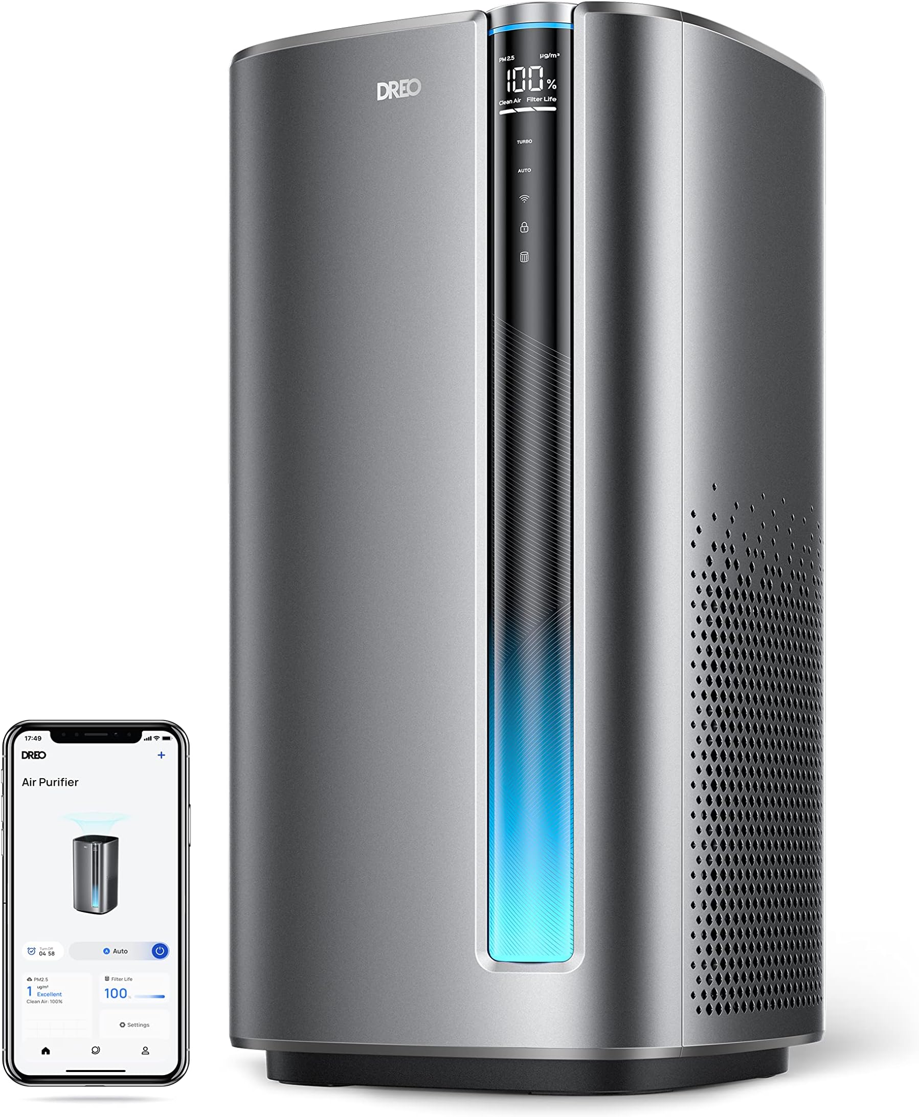 DREO Air Purifiers for Home Large Room Bedroom, 3-in-1 Filter Removes 99.985% of Pets Hair Particles Dust Smoke Pollen, PM2.5 Monitor, Auto Mode, Smart WiFi Voice Control, Works with Alexa