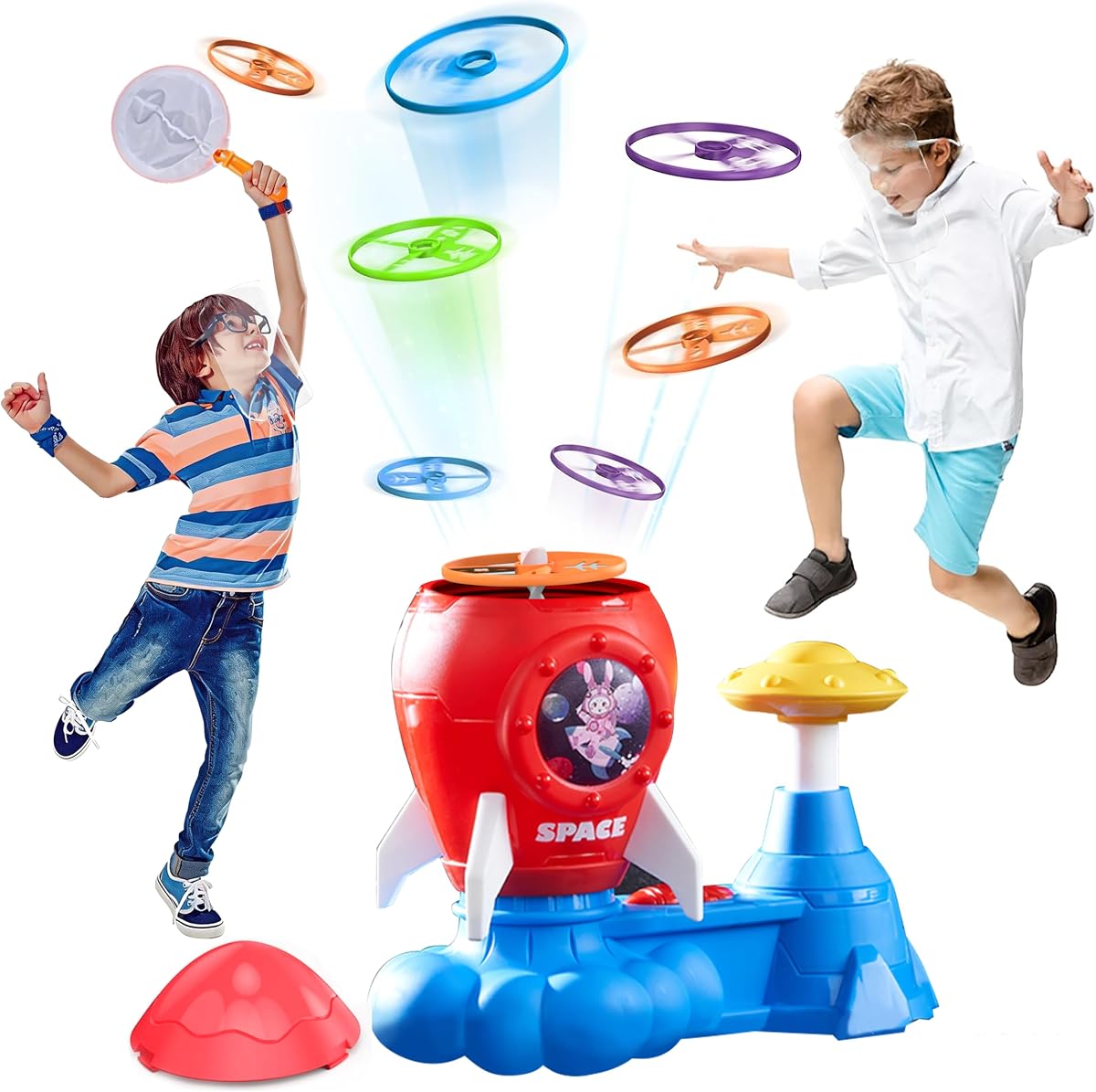 Outdoor Toys for Kids Ages 3-8: Flying Disc Rocket Launcher Toy Butterfly Chasing Games, Outside Activities Toy for Kids Ages 3 4 5 6 7 8, Yard Games Birthday Gift for Toddlers Boys Girls, Red, HD008