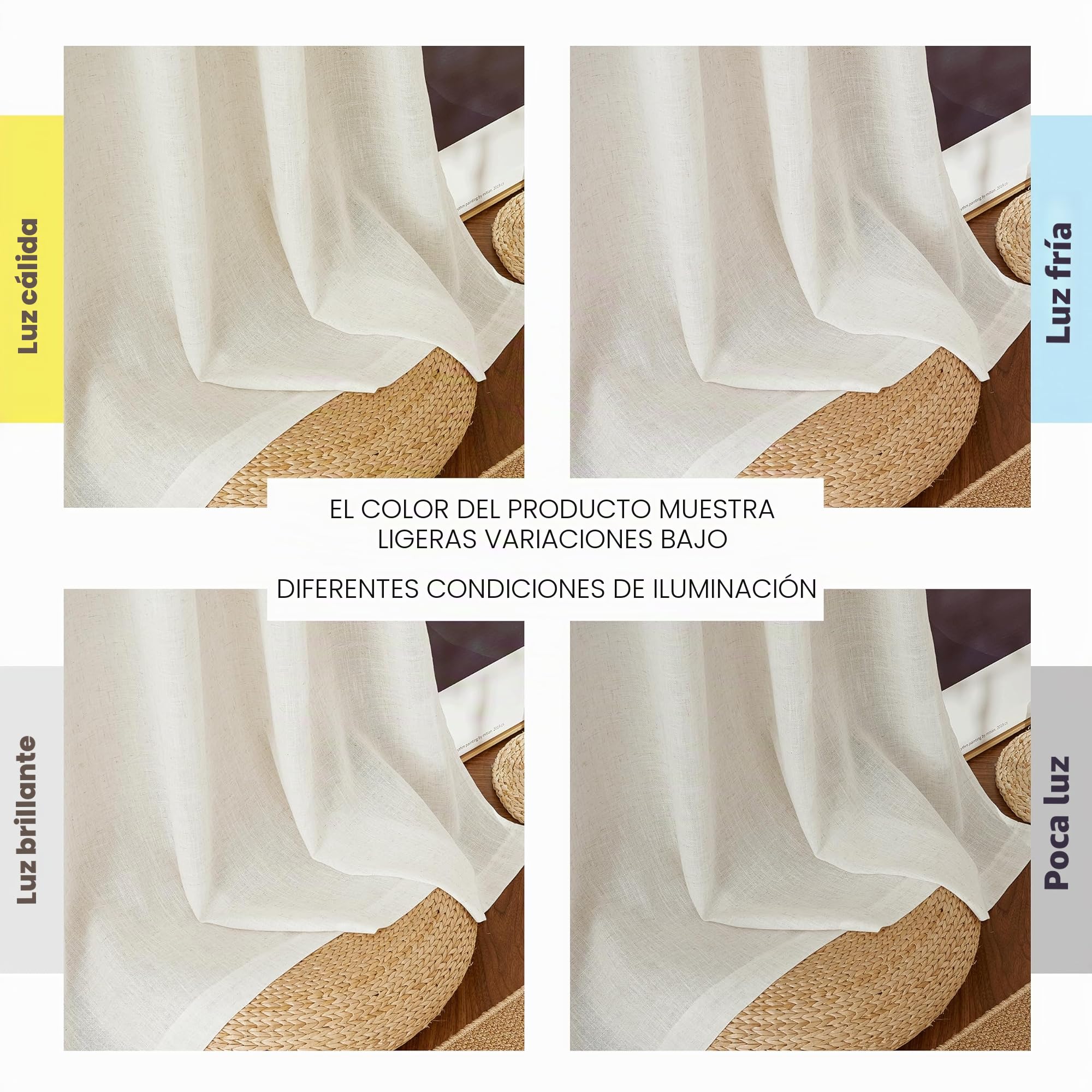 PONY DANCE Cortinas Salon Modernas 2 Piezas,Semi-Translucida de Lino | 140x245cm(AnxAl),Crema,Visillos Dormitorio,Transpirable y Filtrado de Luz, Estilo Rustico,Puerta Divisora con Ojales
