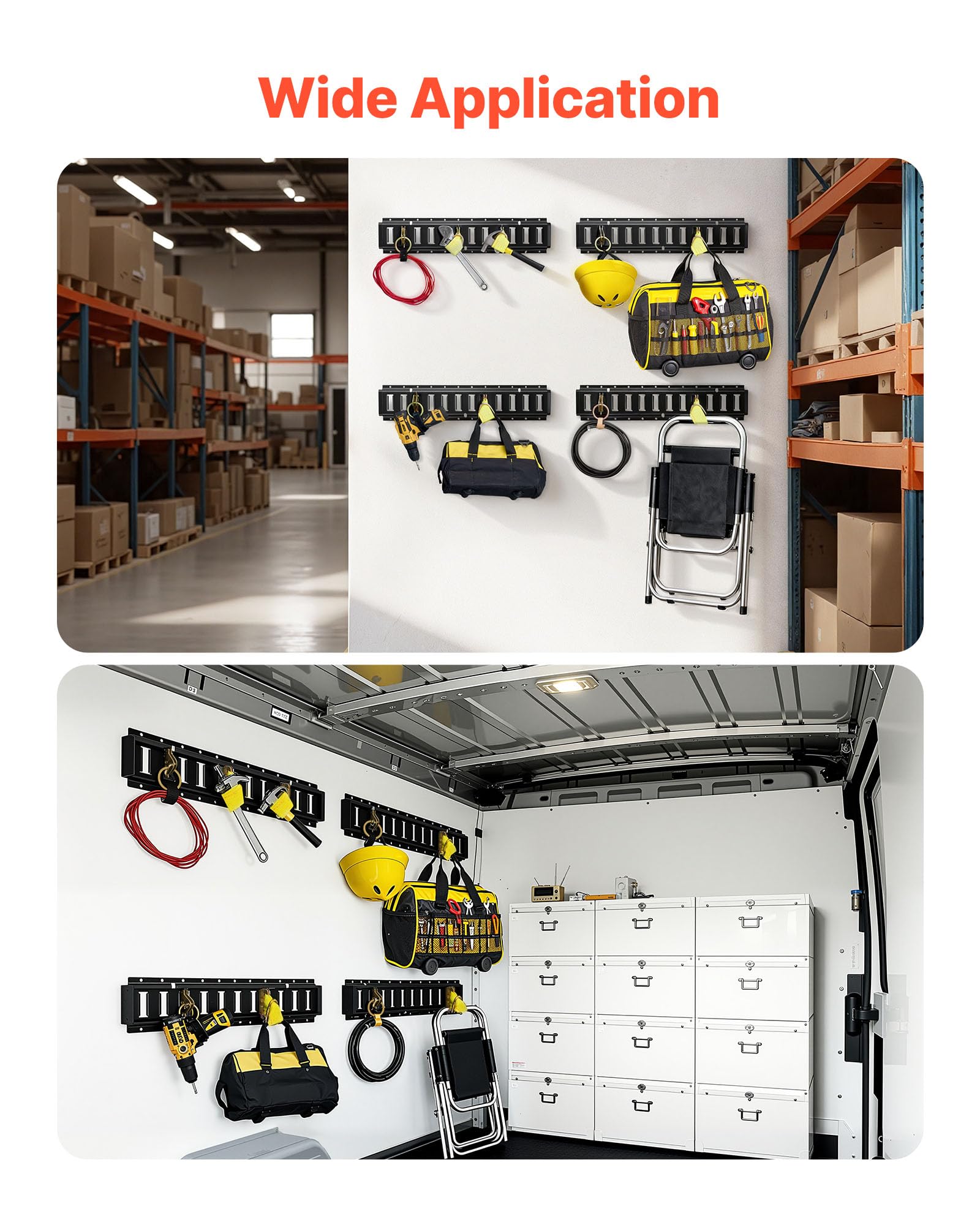 VEVOR Kit Binario di Linea E-Track di Fissaggio Sistema Binario di Ancoraggio del Carico, Confezione da 4 Binari E-Track da 610 mm, Adatto per Garage, Motociclette, Furgoni e Rimorchi