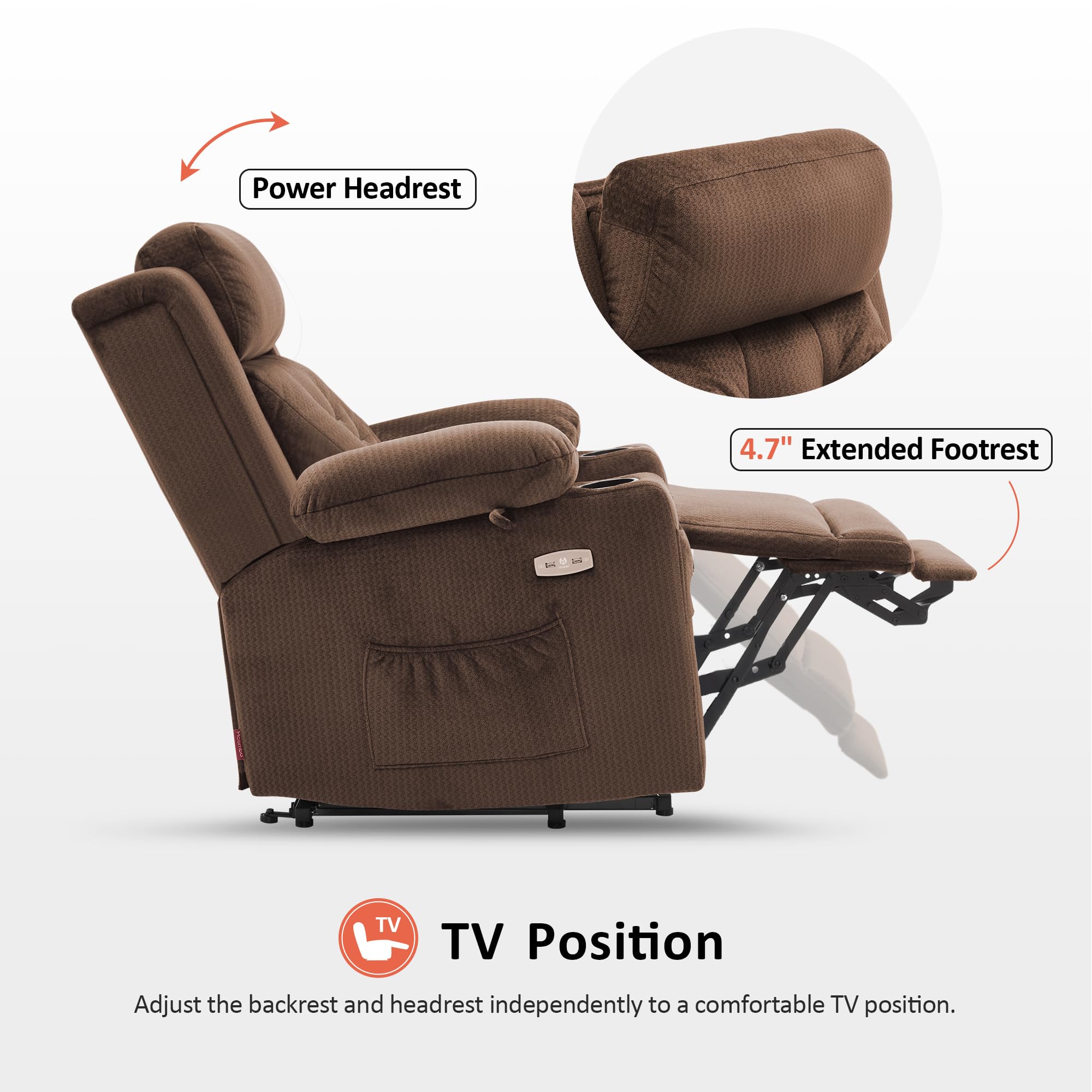 MCombo Fauteuil Releveur électrique 3 Moteurs, pour Personnes âgées, Fauteuil Relax avec Massage et Chaleur, Appui-tête Réglable et Repose-Pieds Allongé, Ports USB, 7664 (Marron, Petit)