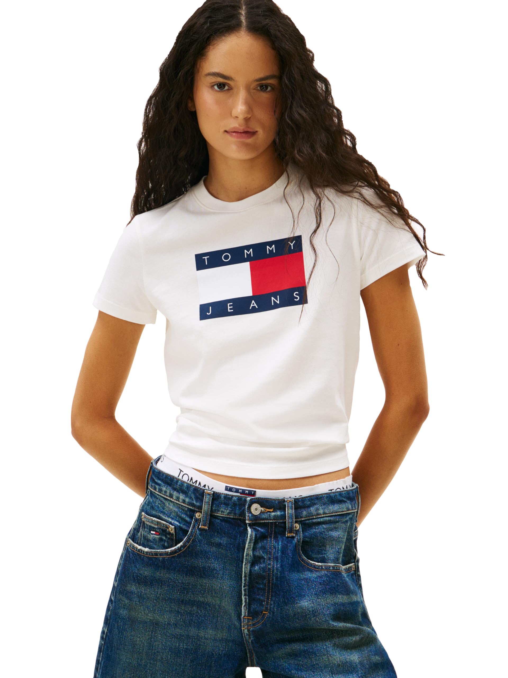 Women's Graphic Tee with Printed Flag Logo Detail