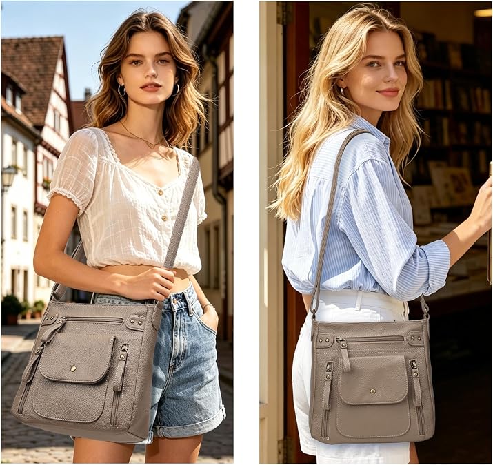 KL928 Women's Shoulder Bag Adjustable Shoulder Strap PU Leather Multi-Pocket Design Medium Wallet