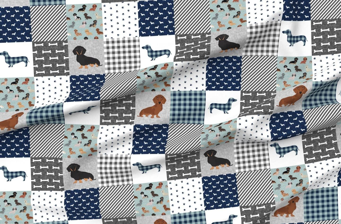Spoonflower Fabric - Dachshund Pet Quilt Dog Breed Silhouette Cheater Multi Dogs Wholecloth Printed on Organic Cotton Sateen Fabric by The Yard - Sewing Quilting Apparel Home Decor