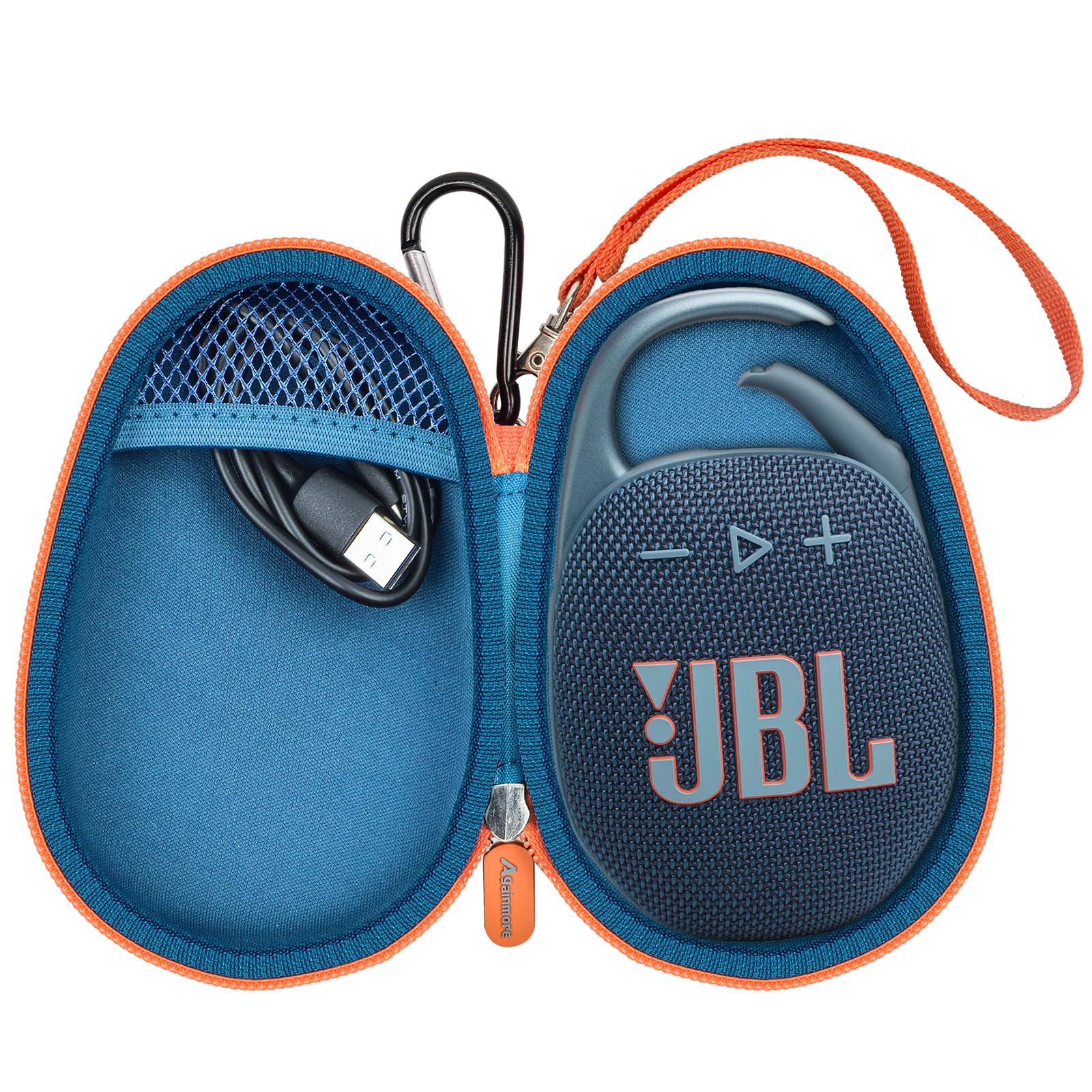 Protective Case Cover Bag for JBL Clip 5/4 Bluetooth Speaker, Portable Speakers Carrying Storage Organizer with Carabiner for Charger & Cable (Blue)