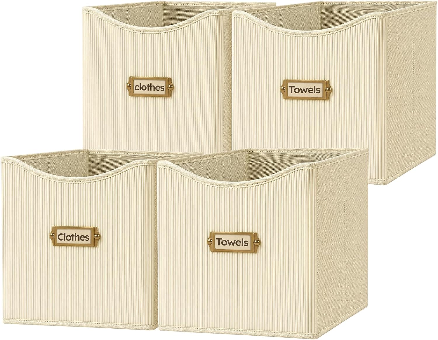 Corduroy Cube Storage Bin 10.2", Fabric Cube Organizer, Beige, 4 Pack