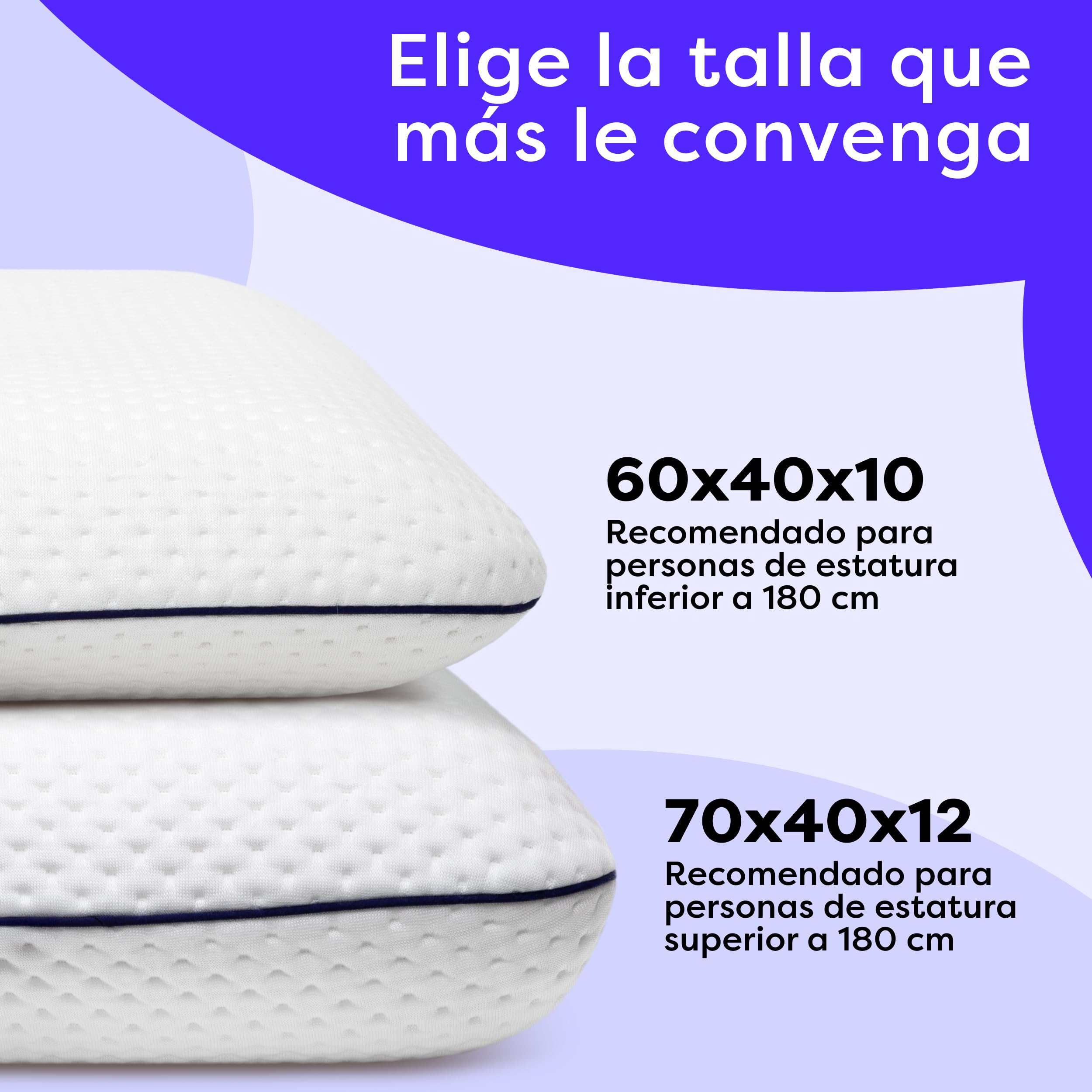 Wolkenfeld Almohada Viscoelastica Memory Foam 70x40x12 - Almohada Cervical Transpirable y Cómodo - Soporte Óptimo para Cuello, Espalda y Hombros - Fibra Tencel - Certificado Oeko-Tex