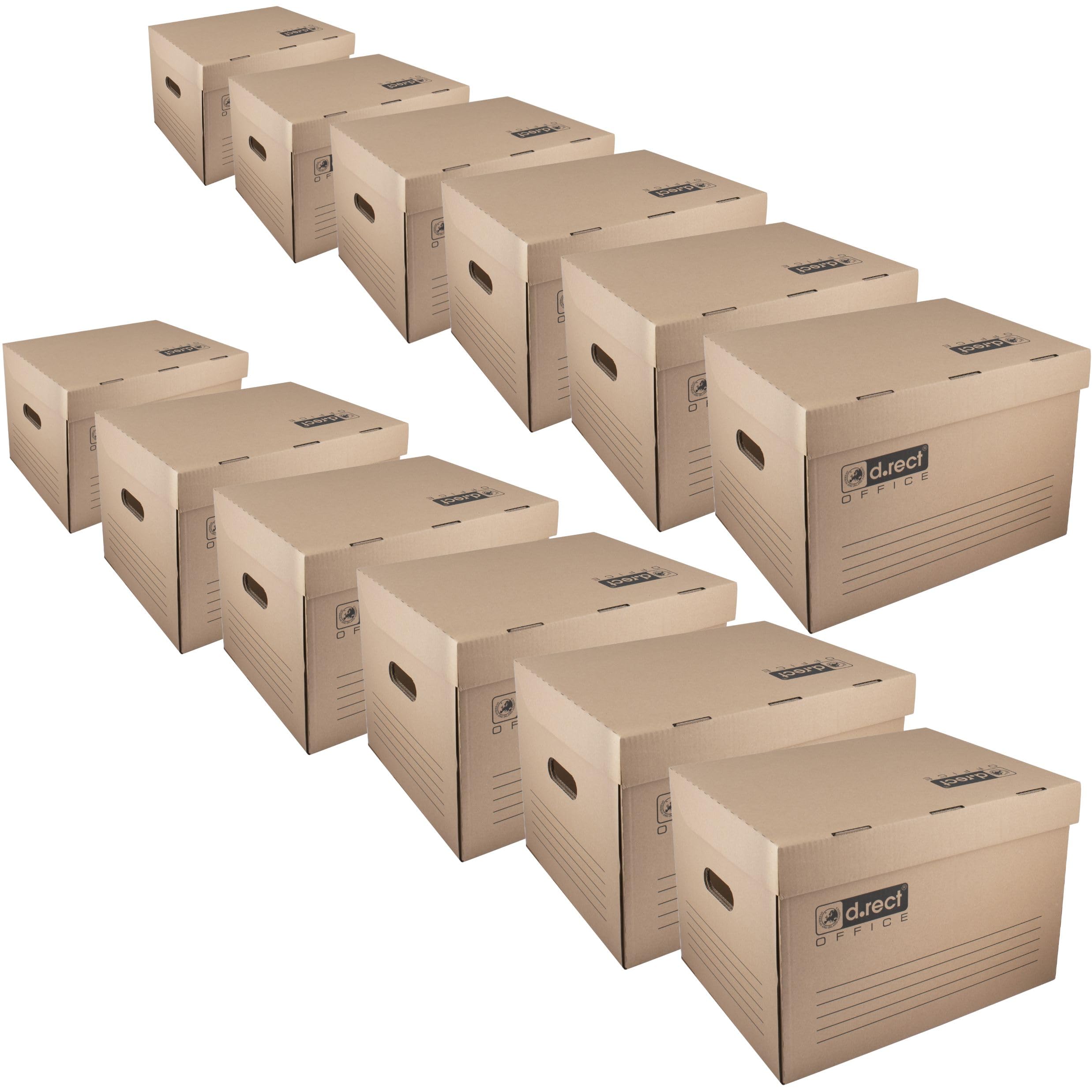 D.RECT Caja Archivador Documentos - Archivadores Oficina de Tapa 12 Piezas - Cajas de Almacenaje Carton 431x333x294mm - Archivador Documentos, Marrón