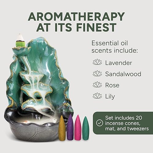 Miniatura 4 de Journey's Edge - Quemador de incienso en cascada de luna creciente, cascada de incienso de cerámica, quemador de incienso de reflujo con 20 conos de