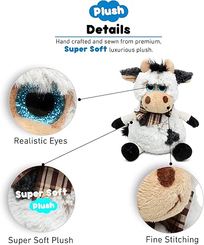 Miniatura 2 de DolliBu - Animal de peluche de vaca  Suave peluche abrazable con ojos grandes, adorable juguete de peluche de vaca rancho para jugar, lindo regalo