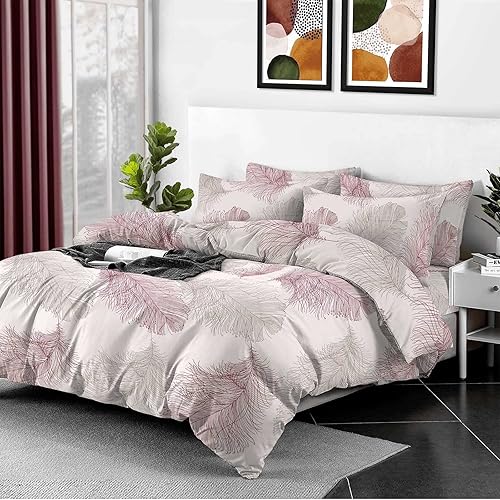 EverSoft Bedding 3Pcs Set 100% Egyptian Cotton Printed Duvet Cover & 2 Matching Pillowcase Pair 400 Thread Count Double Duvet Cover Set, Quilt Reversible Double Size Floral Bedding Set - Soft Leaf - Double
