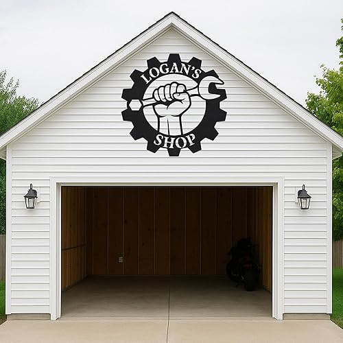 Miniatura 118 de Letrero personalizado de taller de garaje para hombres – Arte de pared de metal con nombre personalizado para entusiastas de autos, constructores y