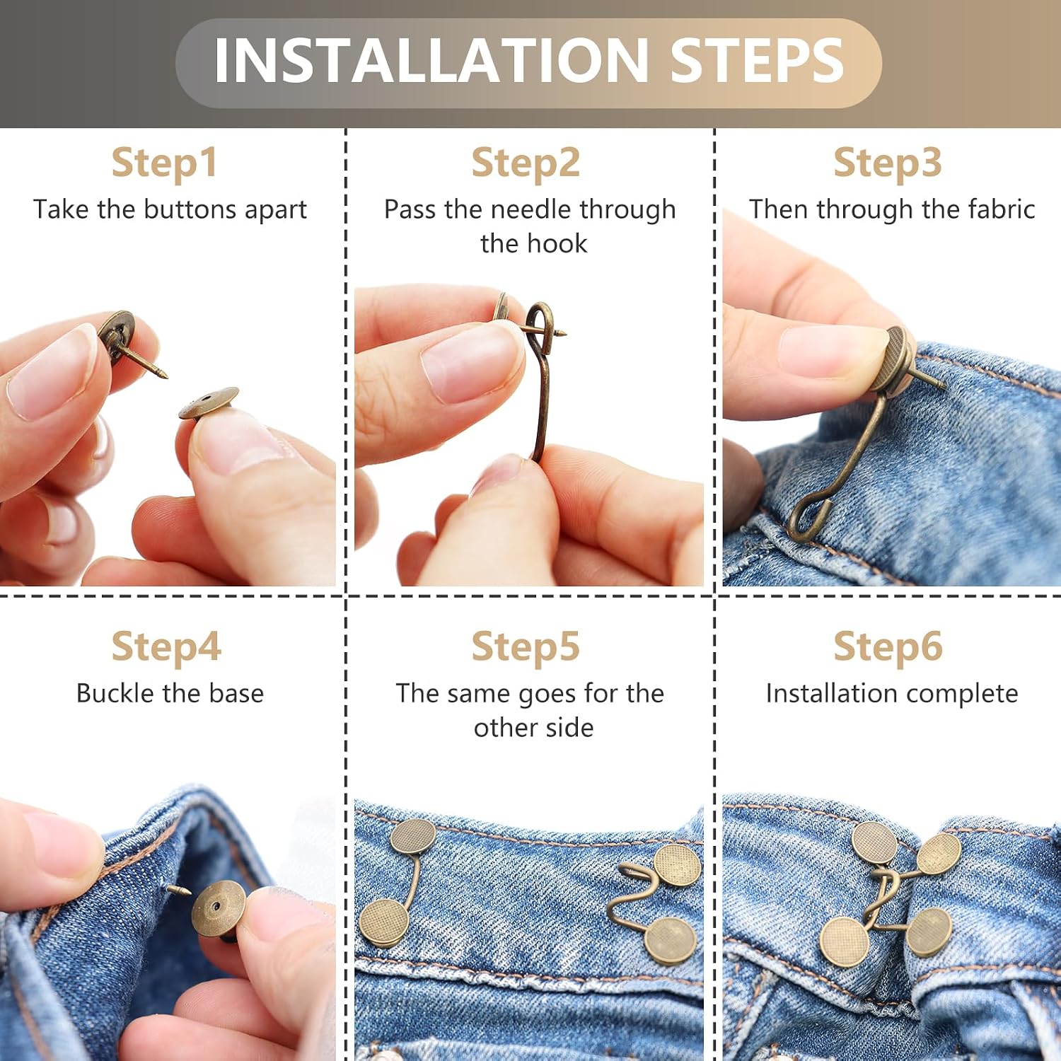 8 Set Pant Waist Tightener Buttons Pins for Loose Jeans Reusable Waist Cincher Clip Waistband Tightener for Women Clothing Dresses Skirts No Sewing or Tools image 4